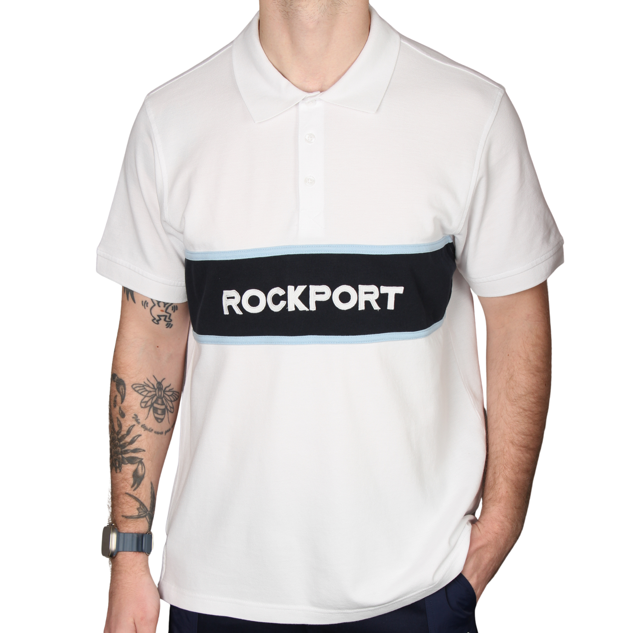 Mens Rockport White Cobb Insert Logo Panel S/s Polo Shirt