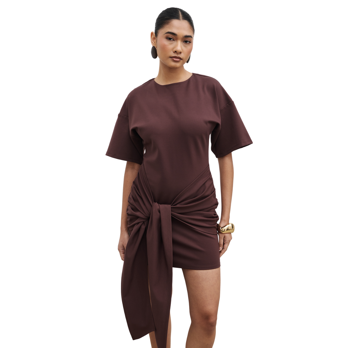 Pretty Lavish Brown Olivia Jersey Knot Mini Dress