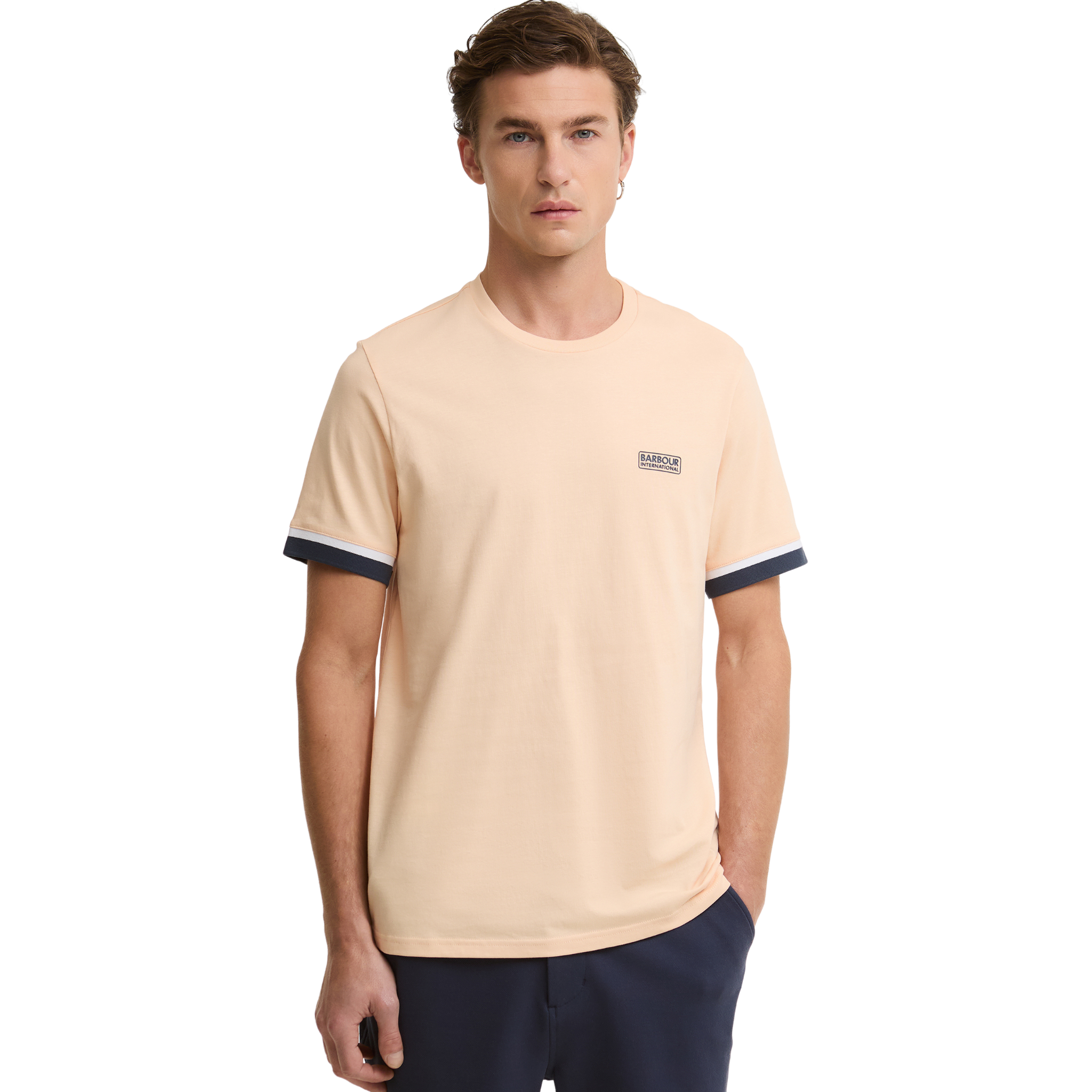 Mens Barbour International Bleached Apricot Deep Cuff Evan S/s T Shirt