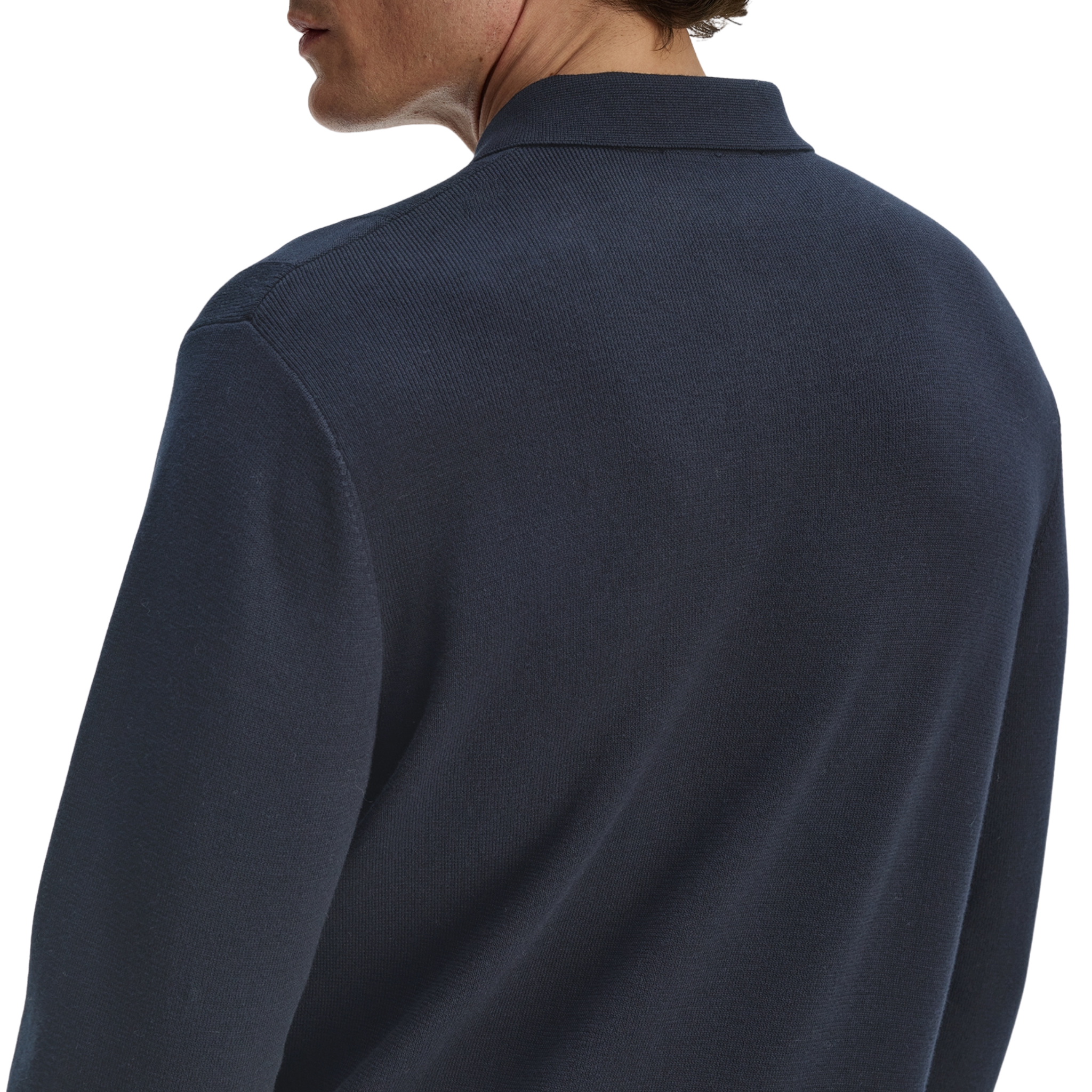 Mens Fred Perry Navy Tonal Stripe Knitted Zip Neck L/s Polo