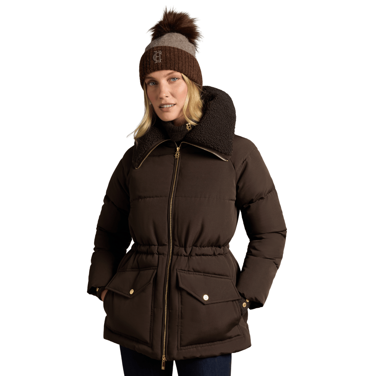 Womens Holland Cooper Chocolate Borg Collar Padded Coat