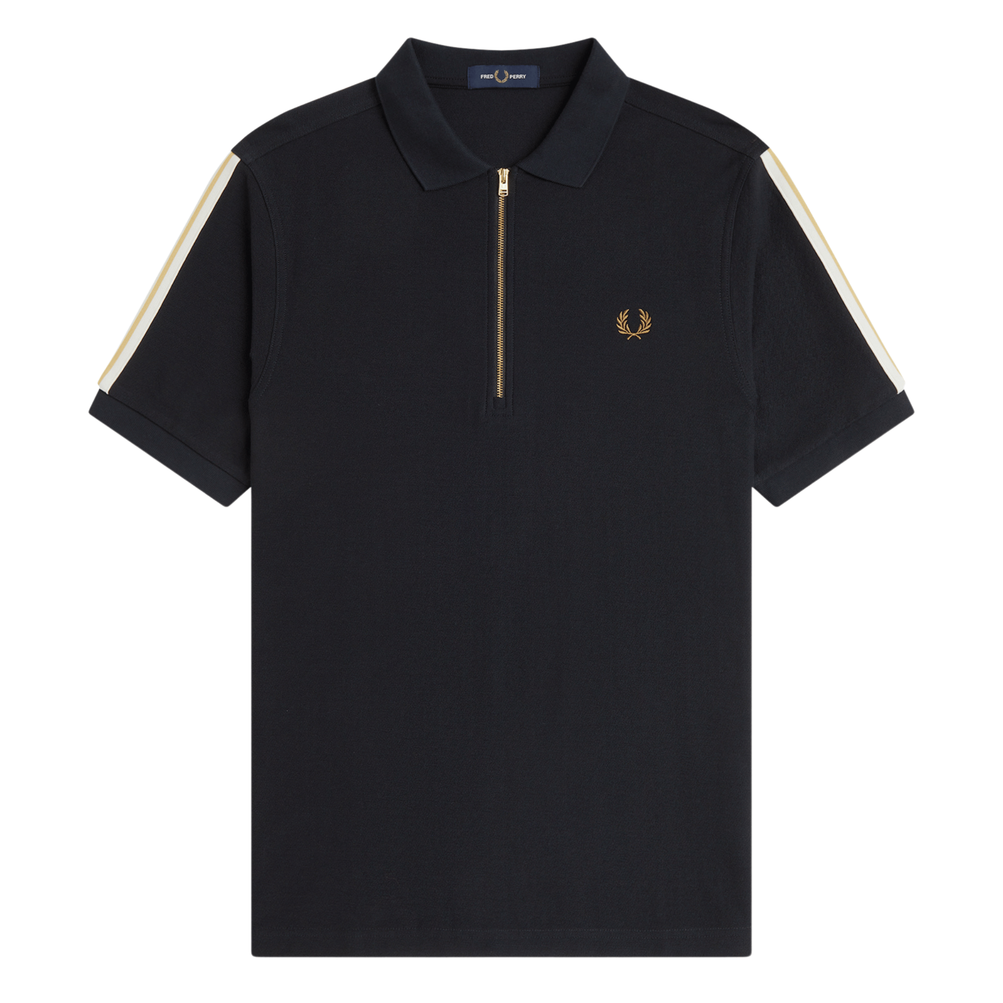 Mens Fred Perry Black Tipped Tape Zip Neck S/s Polo