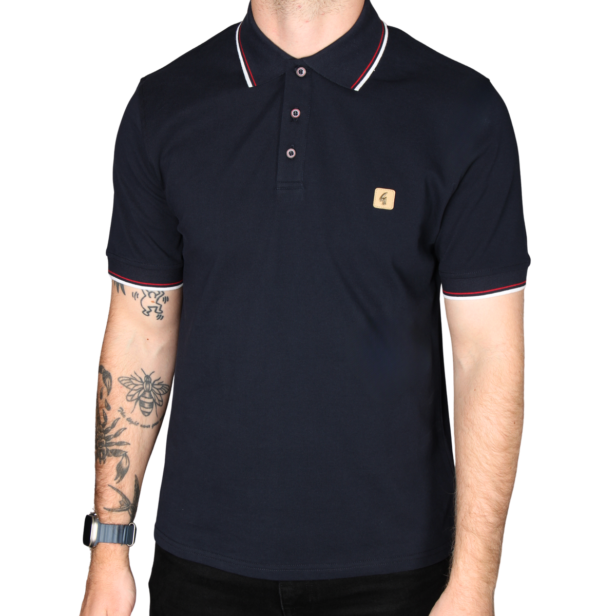 Mens Gabicci Vintage Navy Jordan Jersey Tipped S/s Polo Shirt
