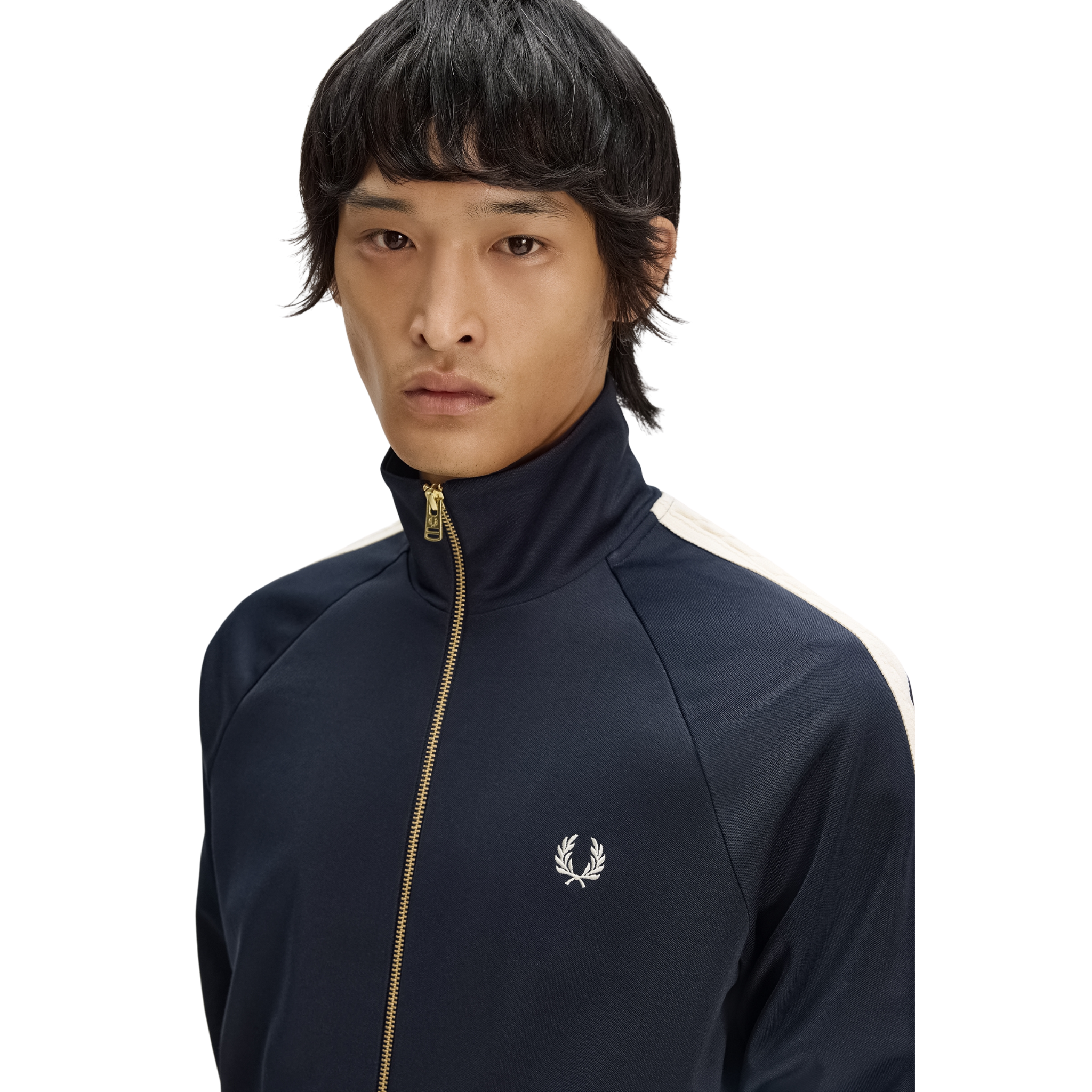Mens Fred Perry Navy Cable Taped Track Jacket