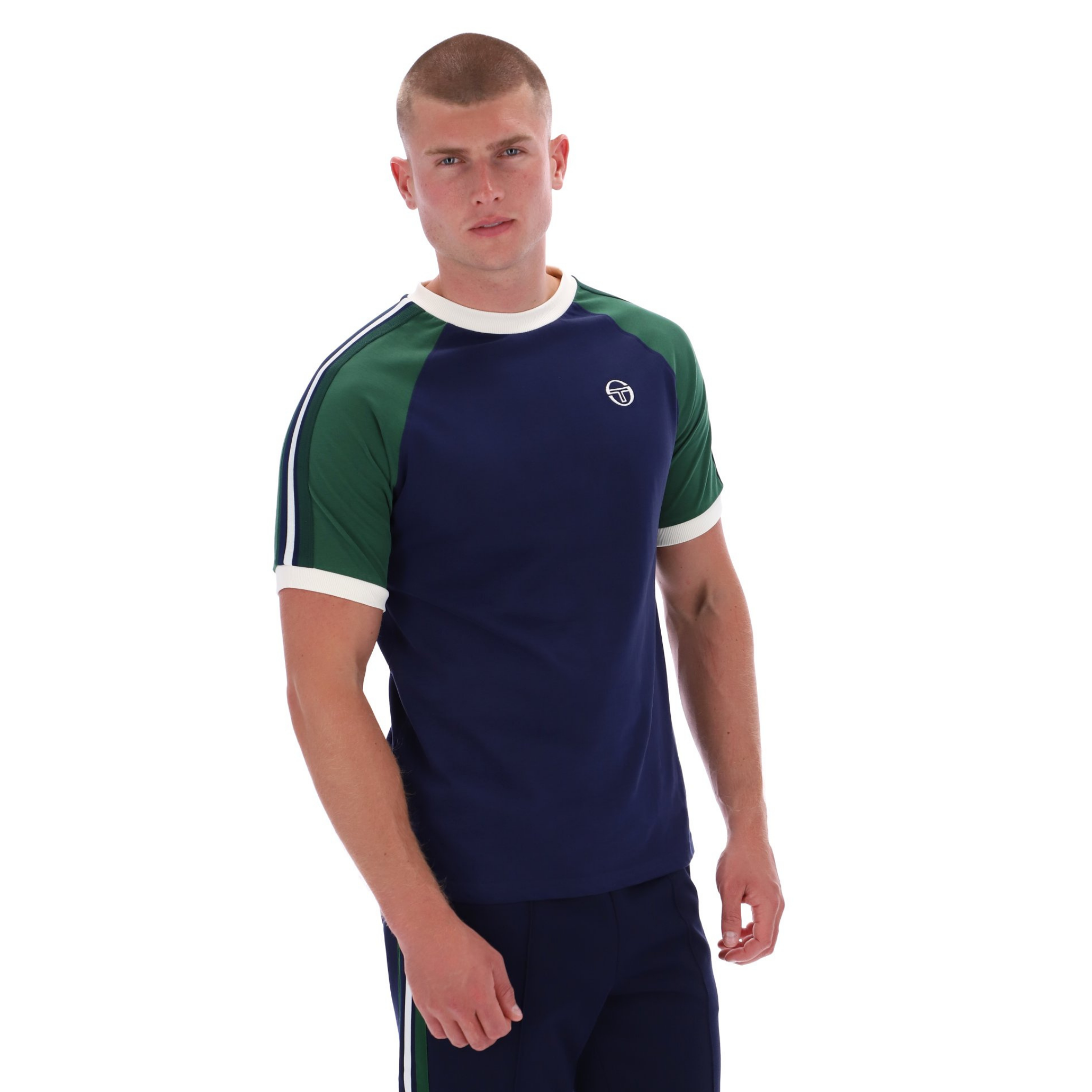 Mens Sergio Tacchini Maritime Blue/Eden Hadow Ringer S/s T Shirt