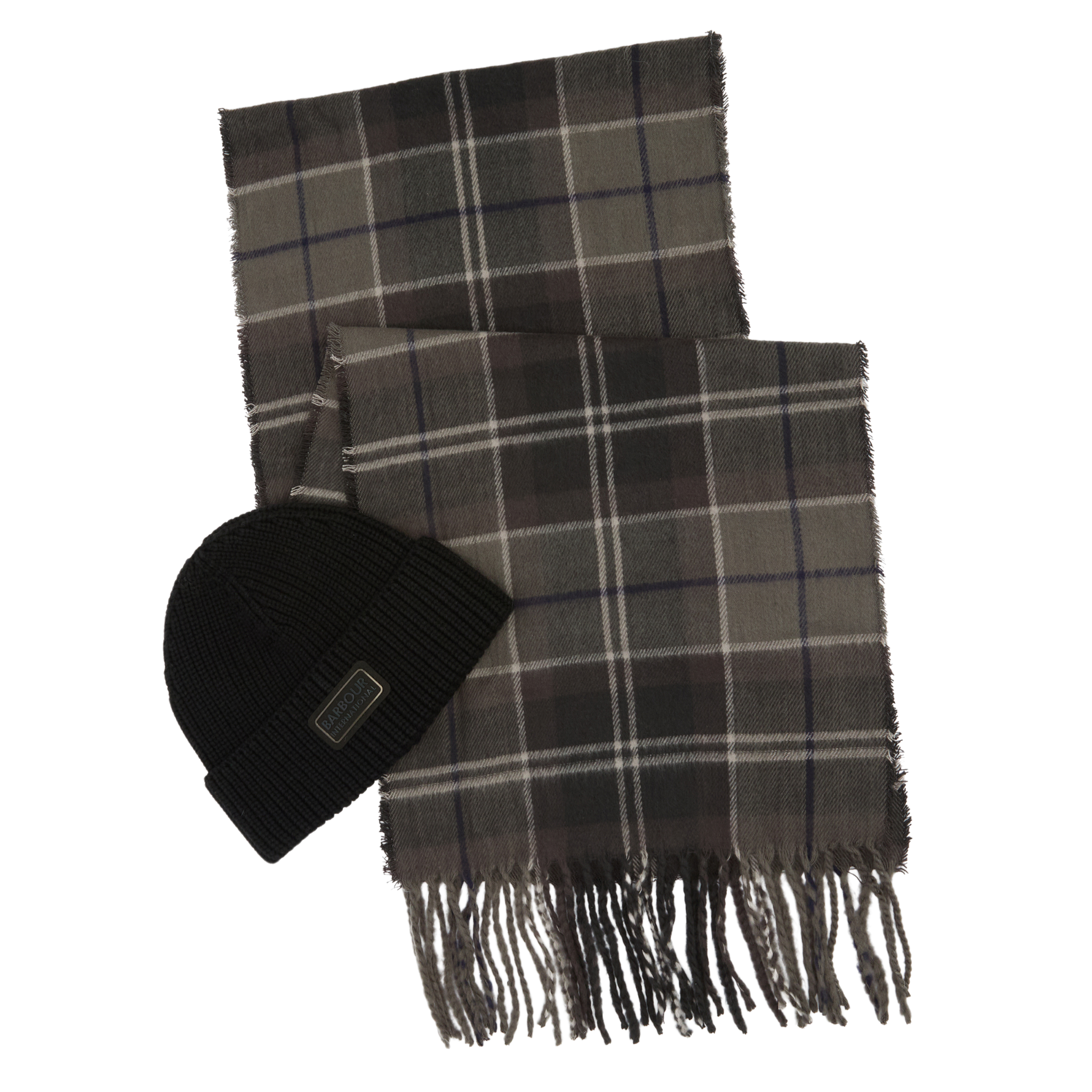 Mens Barbour International Black Sweeper Beanie & Scarf Gift Set