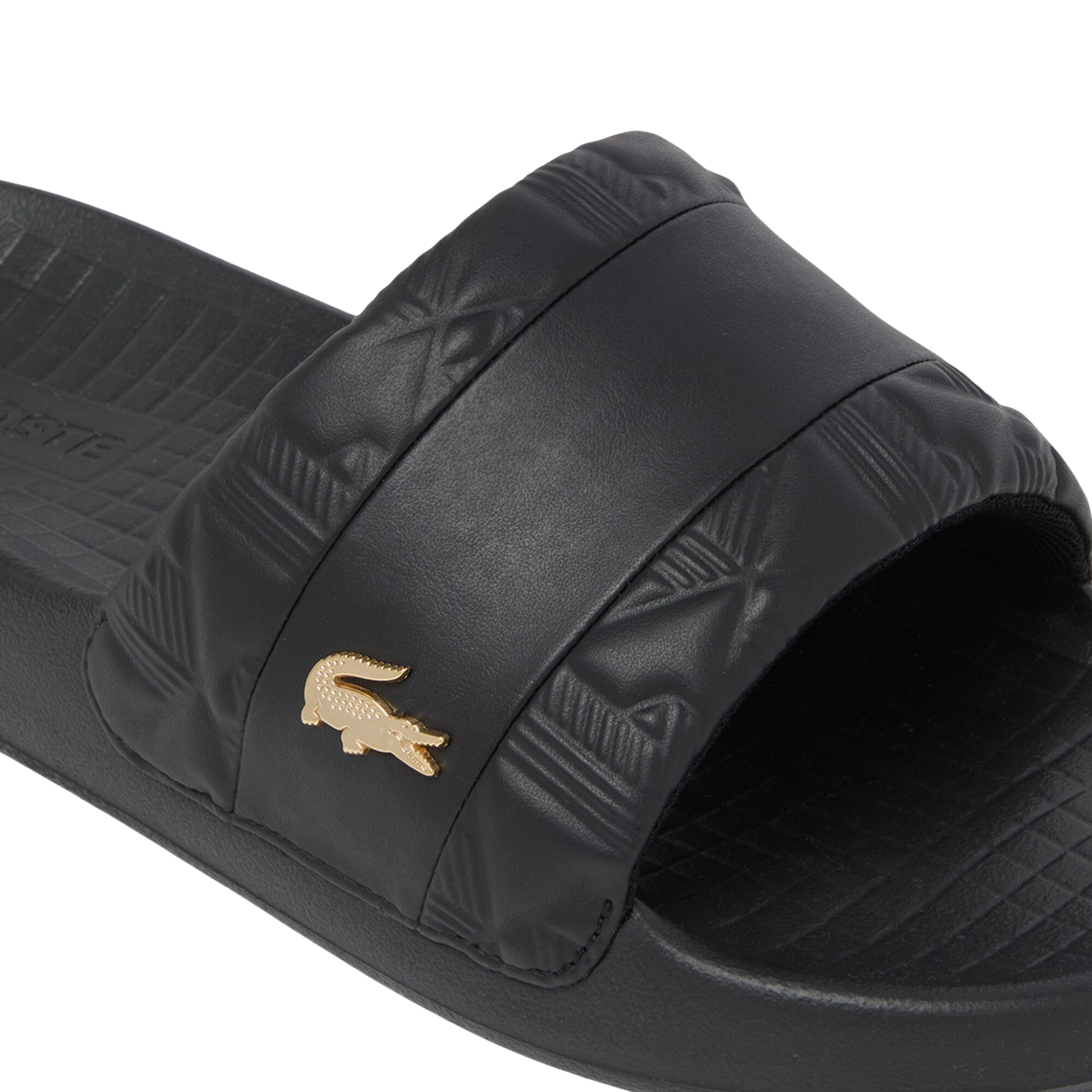 Mens Lacoste Black/Gold Hybrid Monogram Serve Slides
