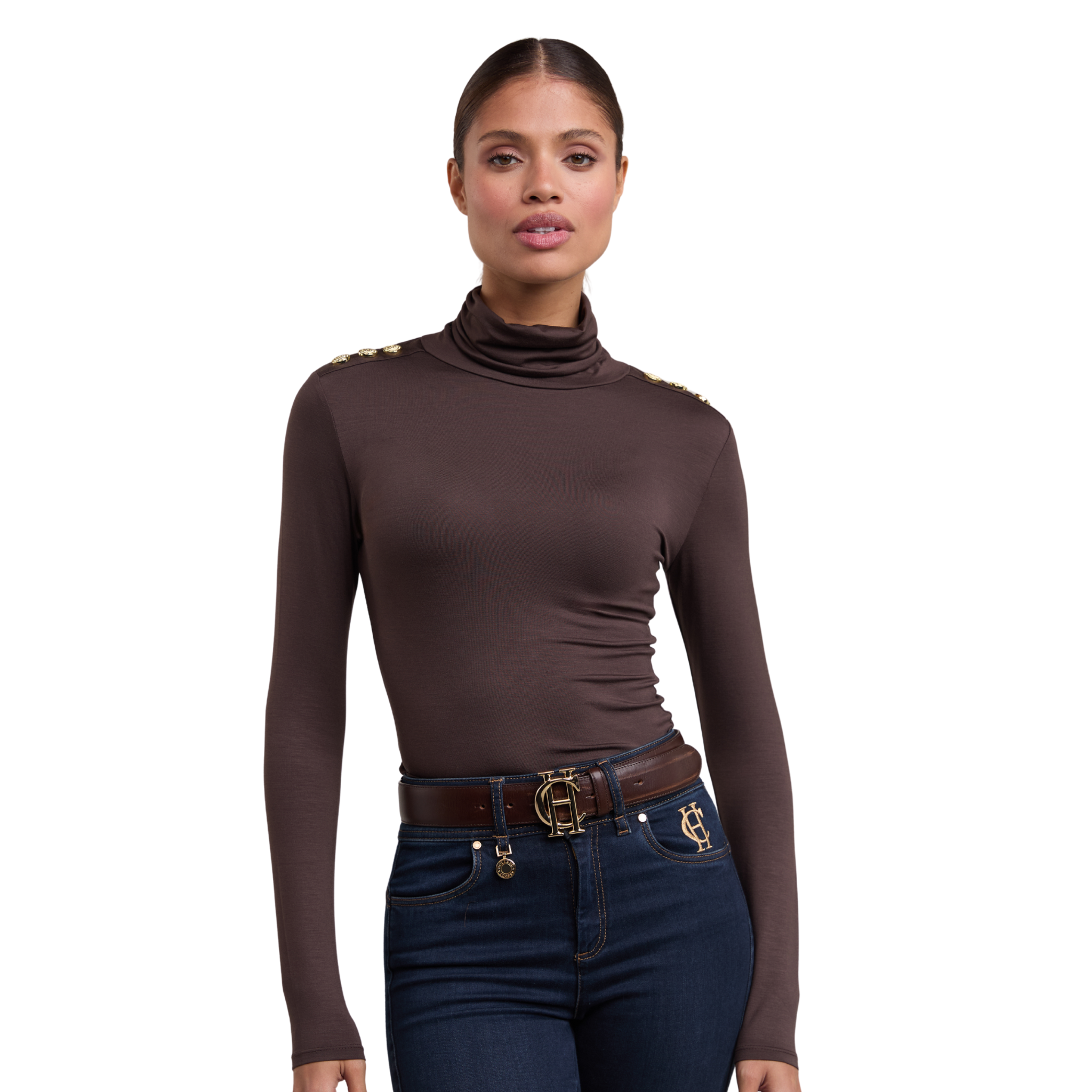 Womens Holland Cooper Coffee Essential Roll Neck Top