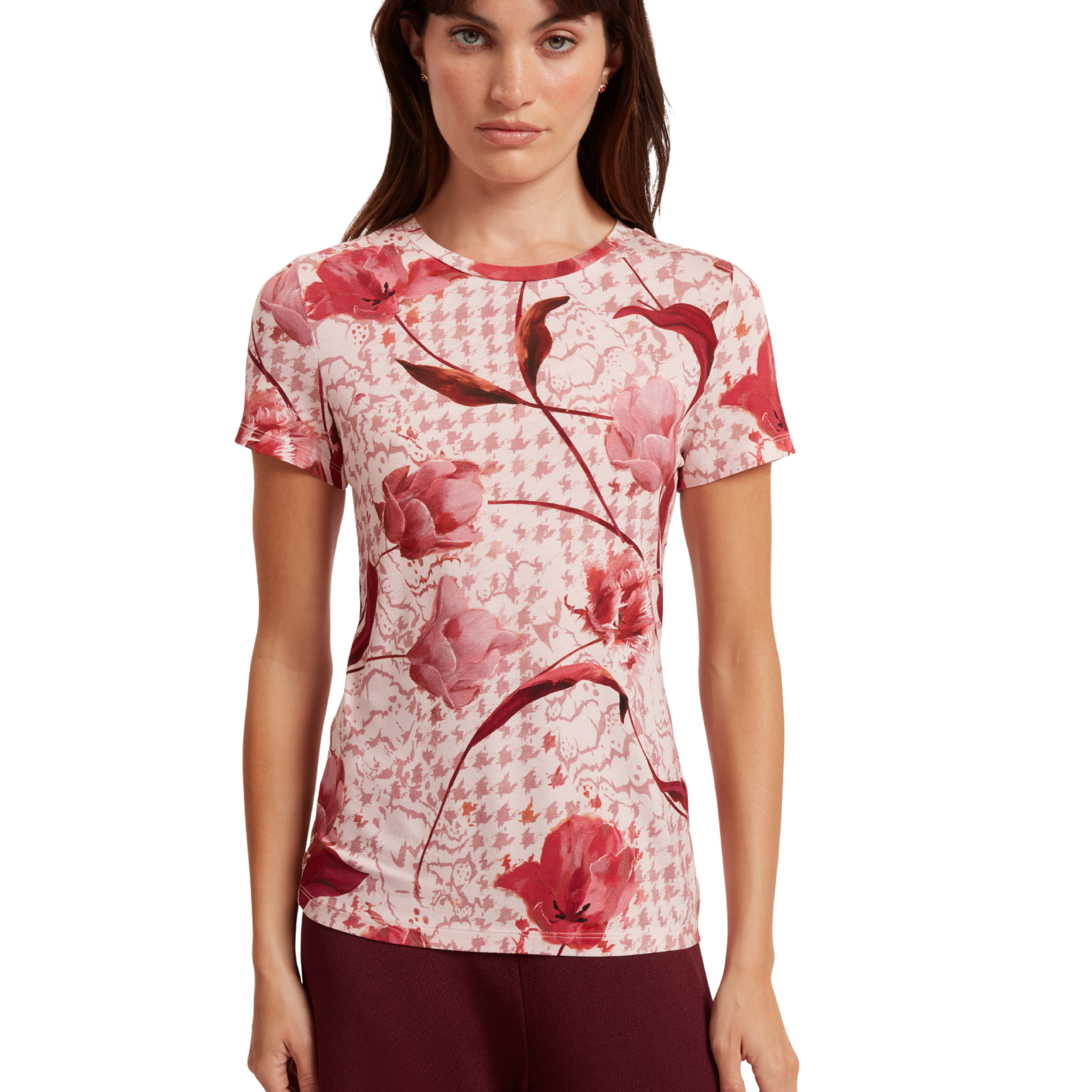 Womens Ted Baker Light Pink Sorrena Floral Printed Fitted S/s T Shirt