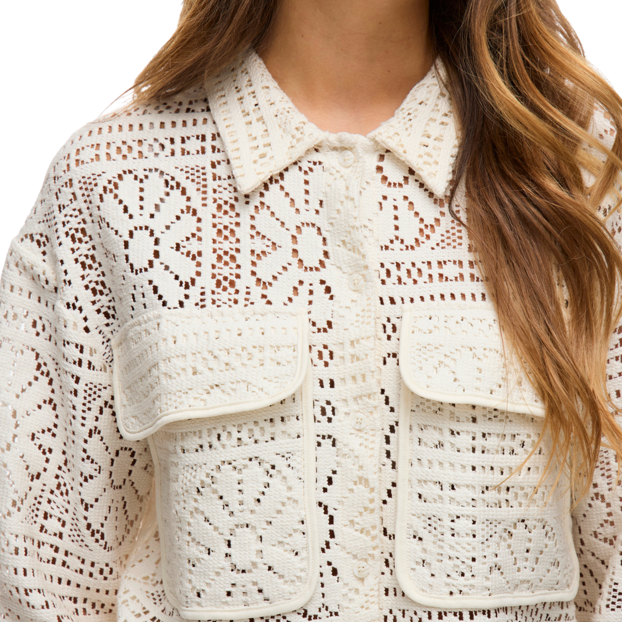 Womens Vila Birch Vimerinda Crochet Shirt Jacket