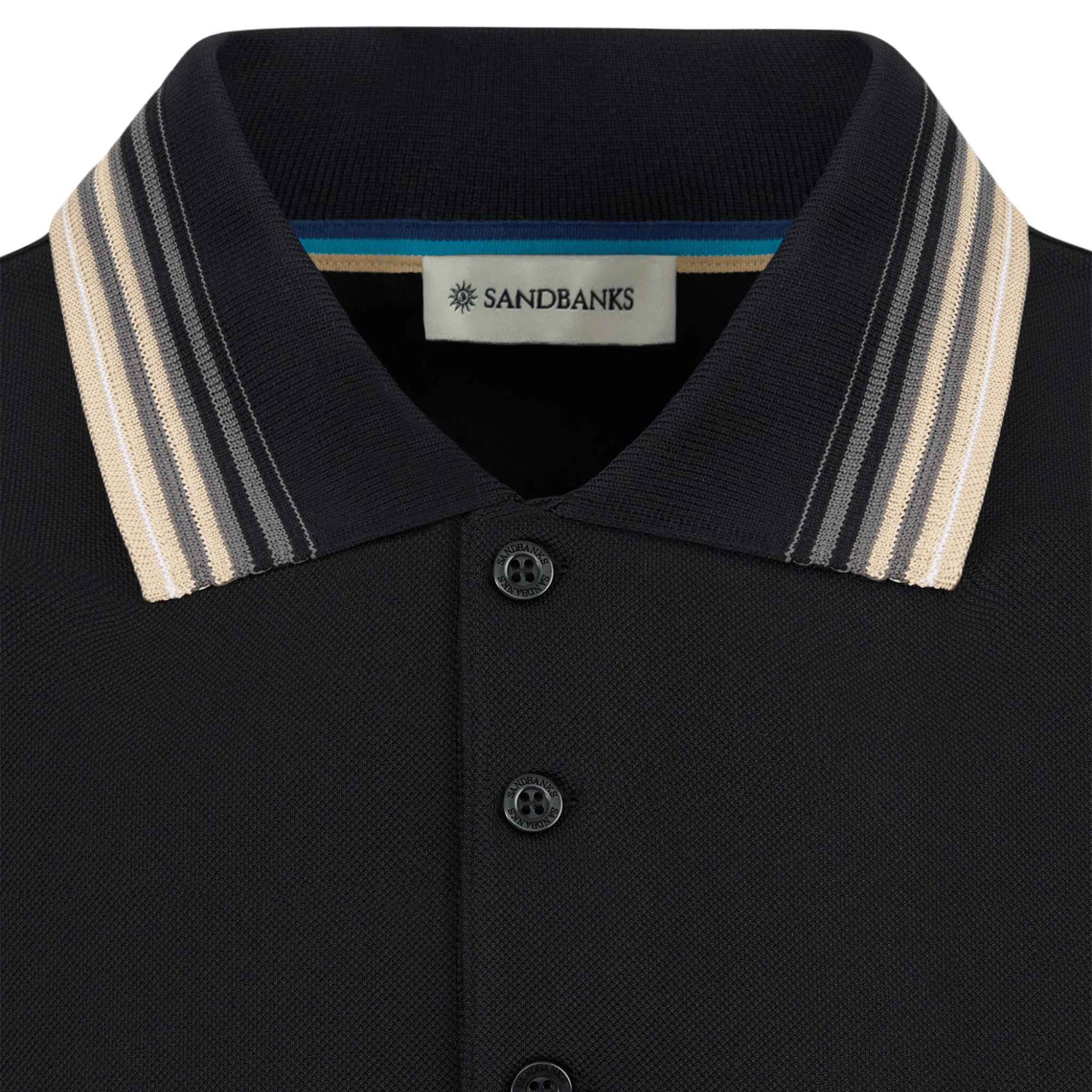 Mens Sandbanks Black Gradient Rib S/s Polo Shirt
