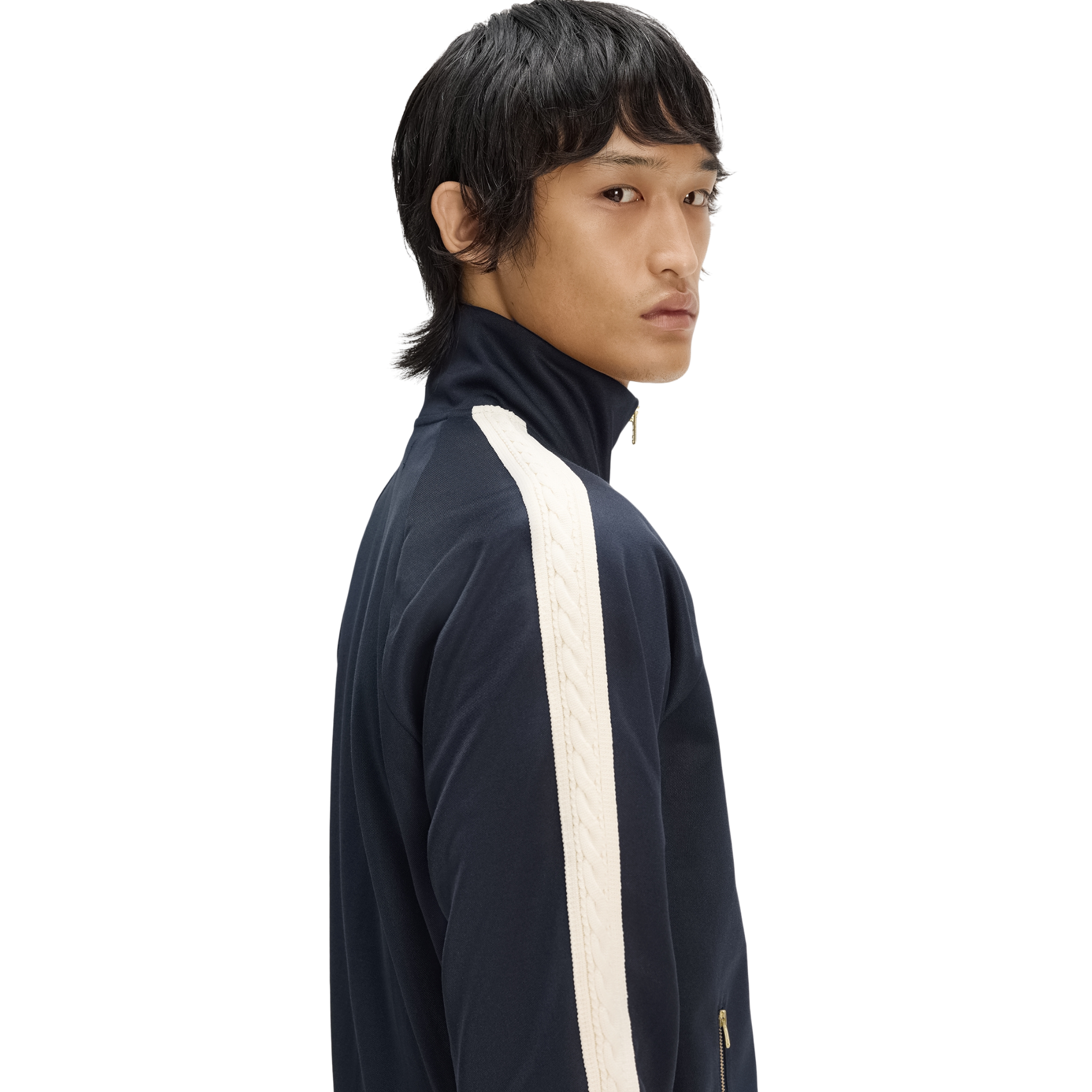 Mens Fred Perry Navy Cable Taped Track Jacket
