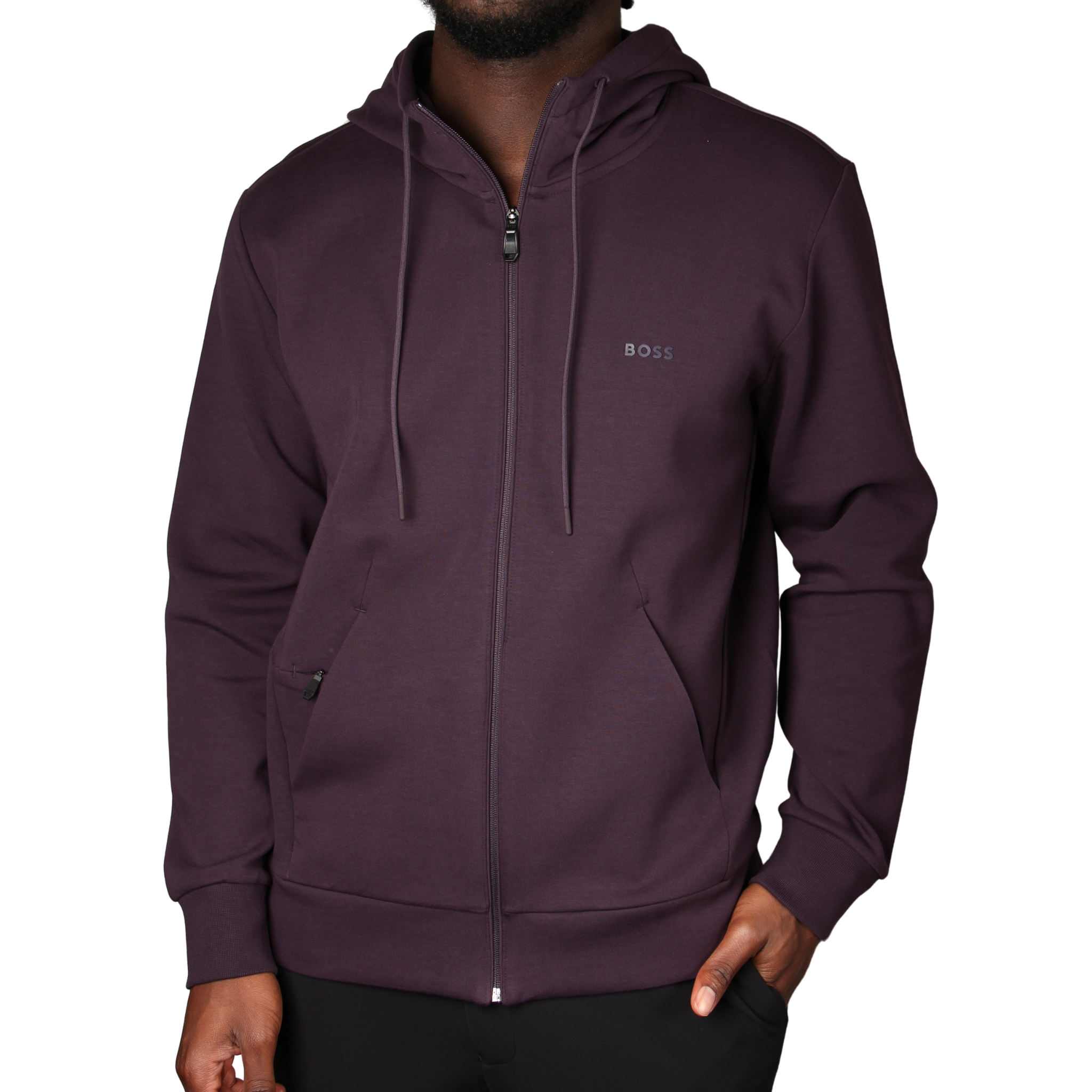 Mens BOSS Medium Purple Saggy Zip Through Hoodie