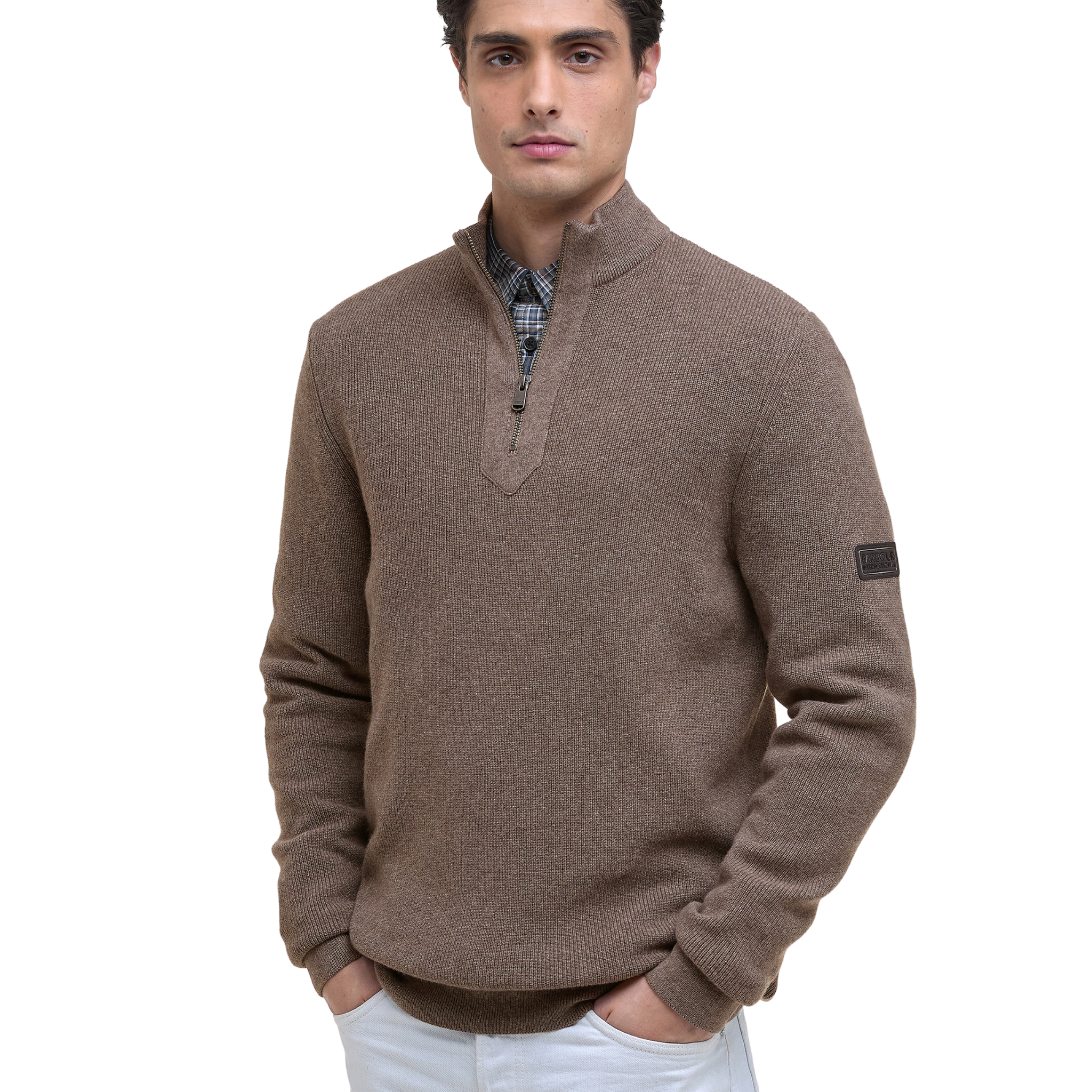 Mens Barbour International Brindle Crawley Funnel Neck Half Zip Knit