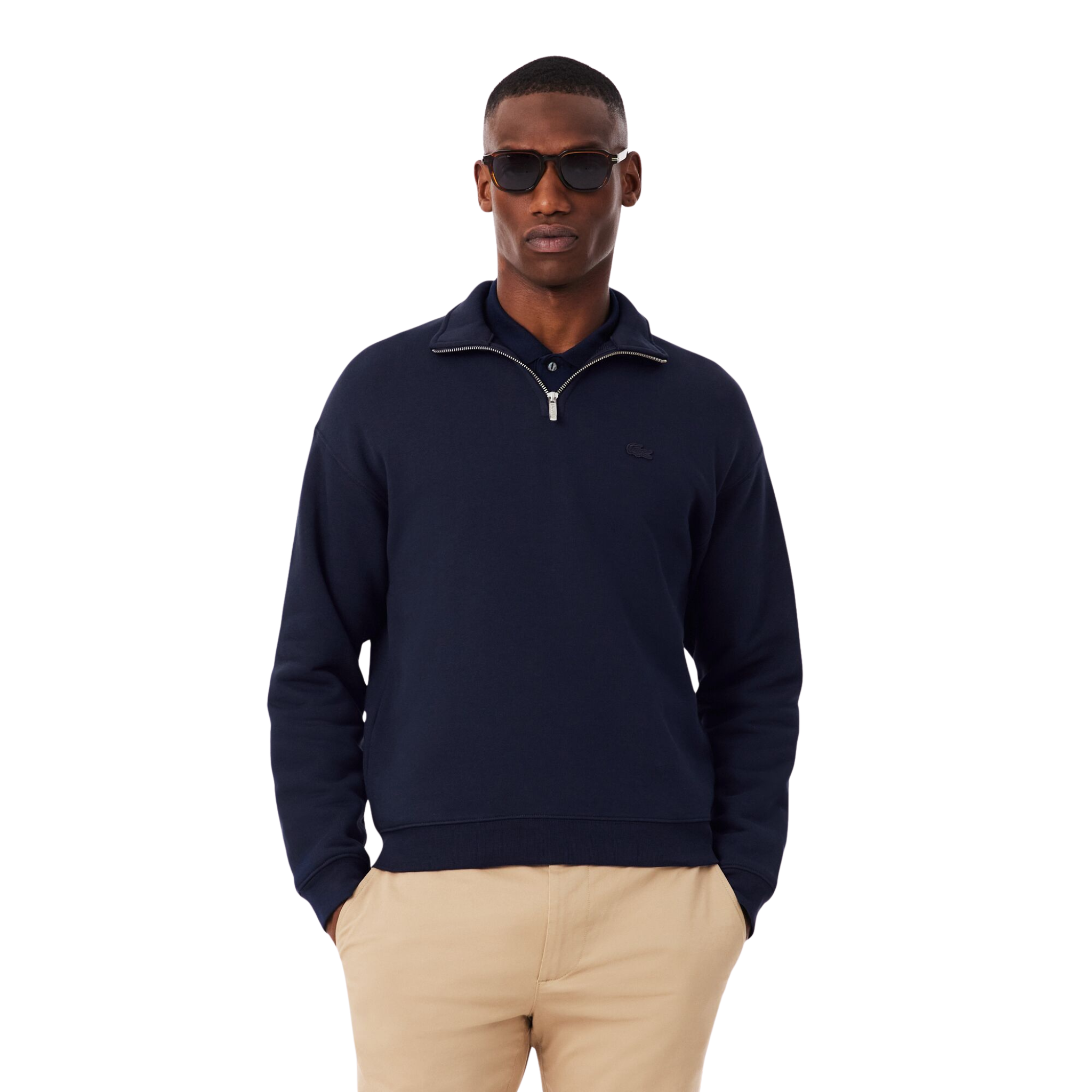Mens Lacoste Navy Heavy Fleece Half Zip Sweatshirt