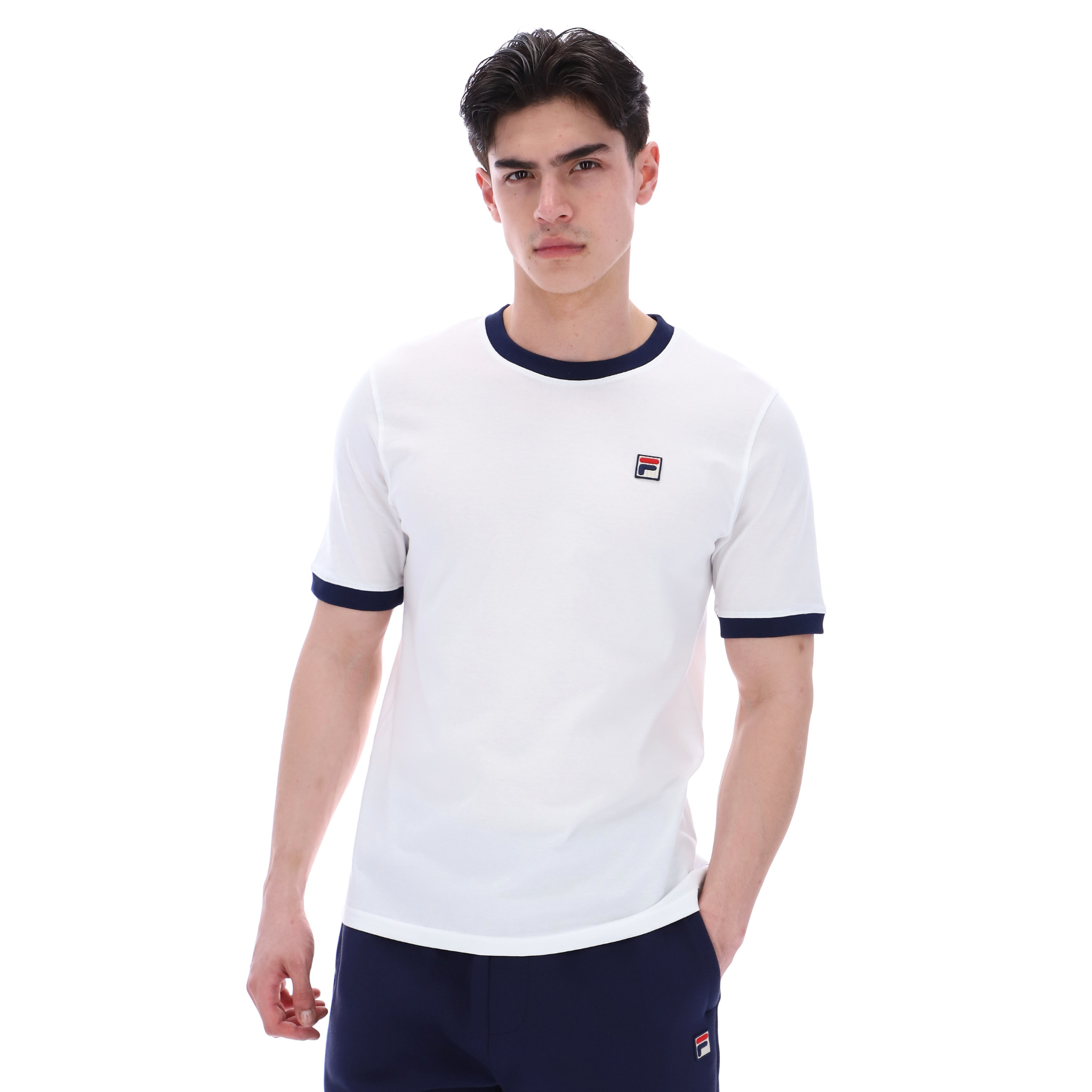 Mens Fila White/Navy Marconi Essential Ringer S/s T Shirt