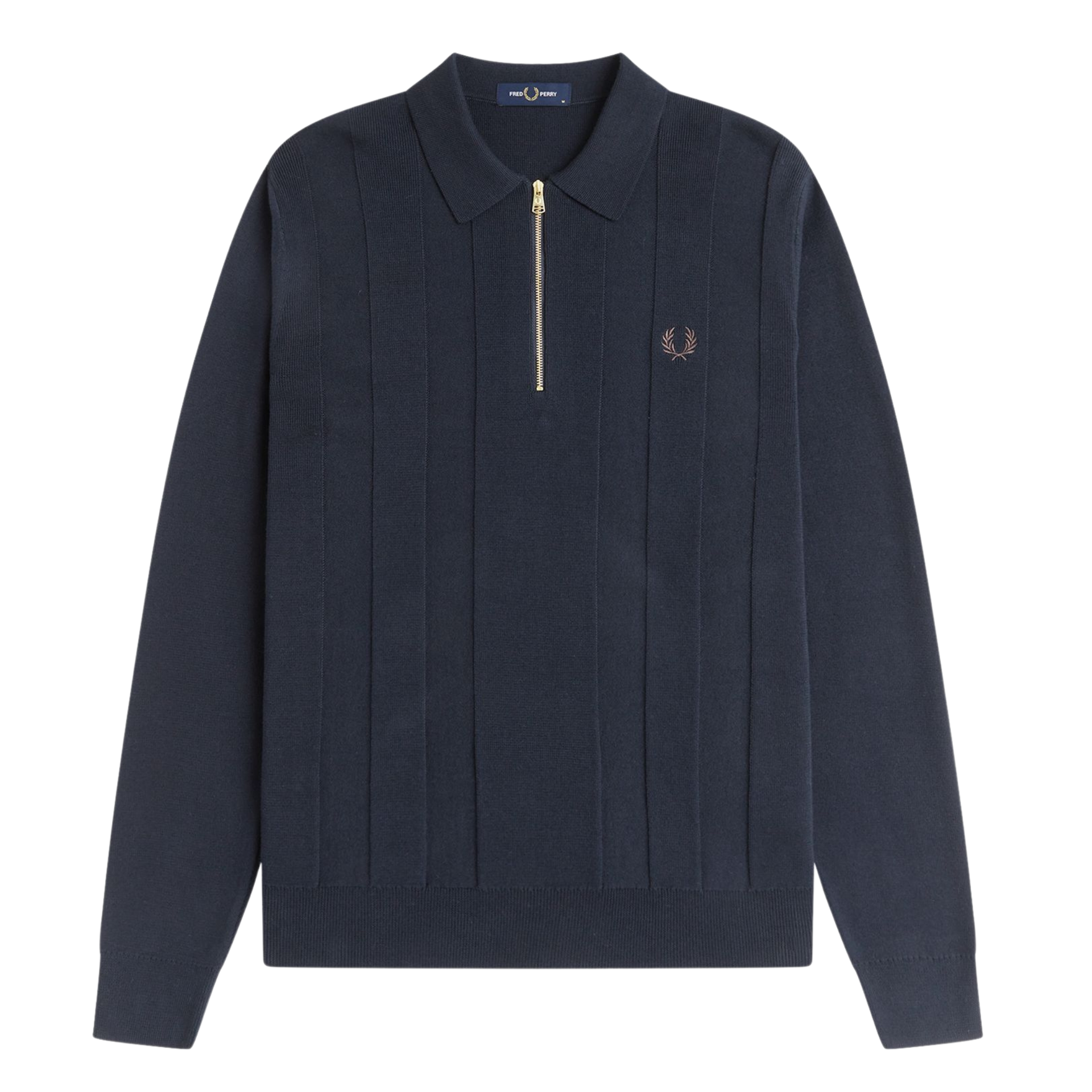 Fred Perry Navy Tonal Stripe Knitted Zip Neck L/s Polo | Hurleys