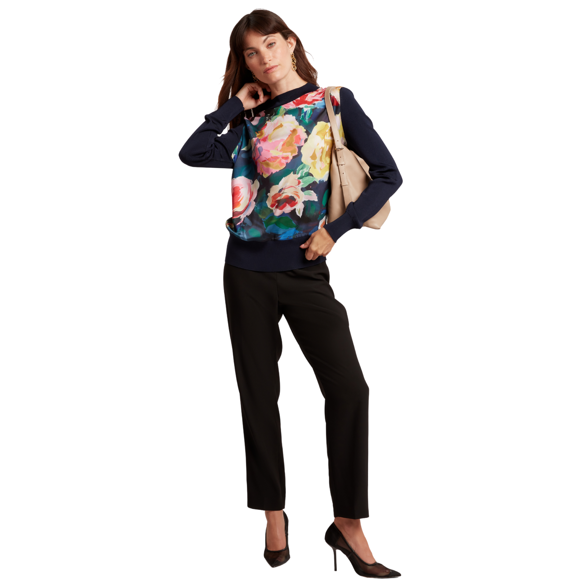 Womens Ted Baker Navy Remmiia Printed Woven Front Knitted Jumper