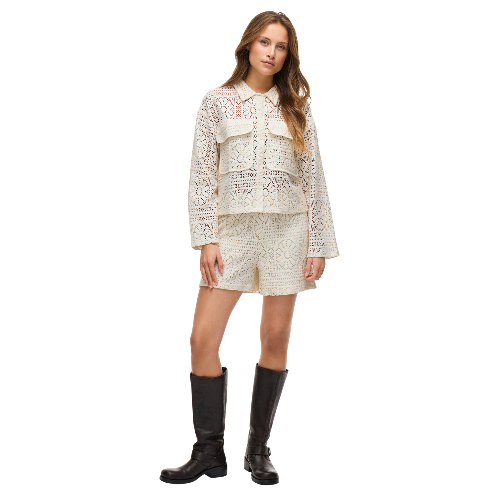 Womens Vila Birch Vimerinda Crochet Shirt Jacket