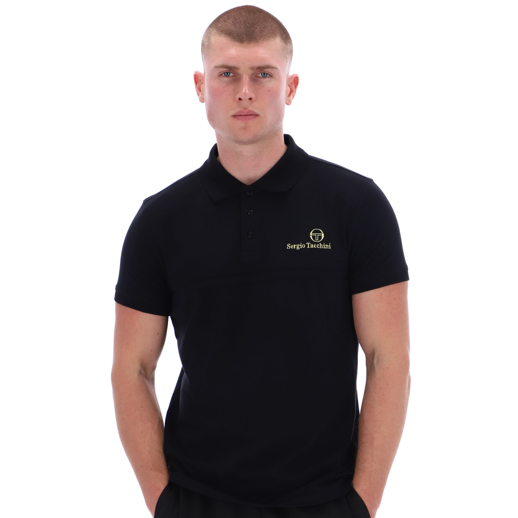 Mens Sergio Tacchini Black/Gold Supermac Primo S/s Polo Shirt