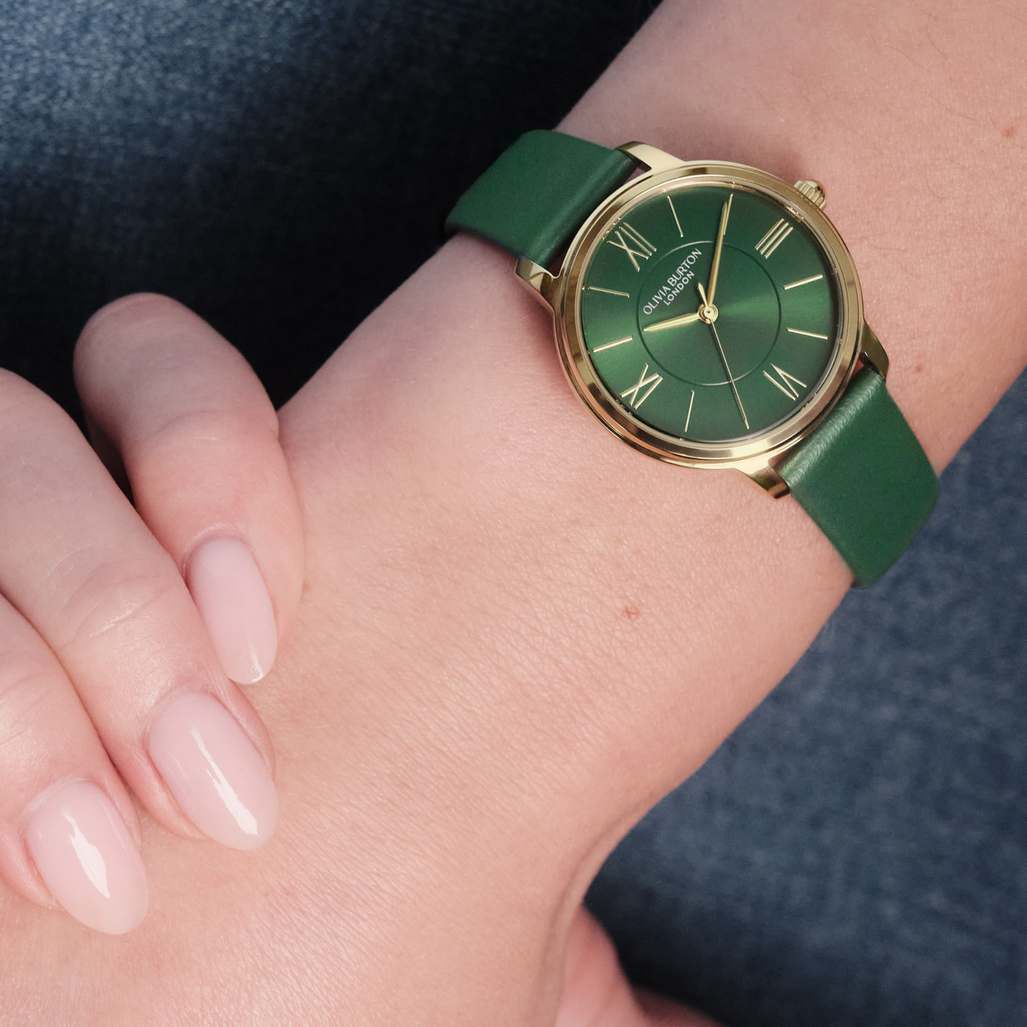 Womens Olivia Burton Gold/Deep Green Westbourne Leather Strap Watch