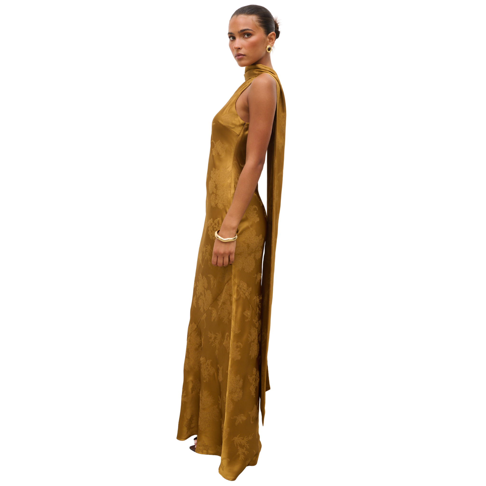 Womens Pretty Lavish Dark Honey Lethe Scarf Maxi Dress