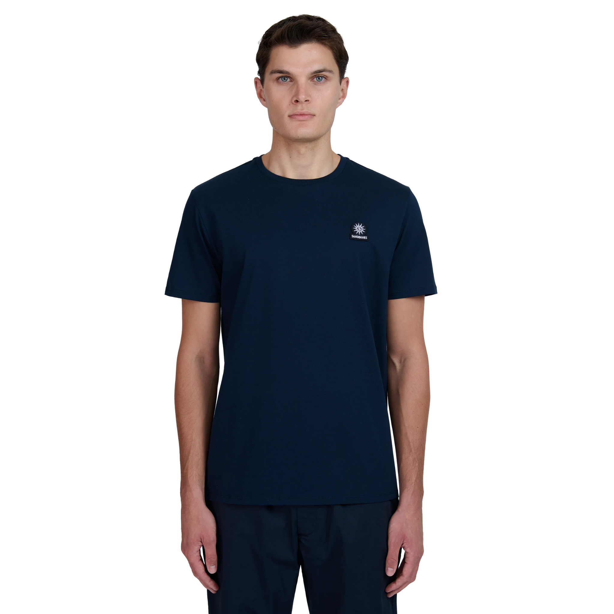 Mens Sandbanks Navy Mercerised Badge S/s T Shirt