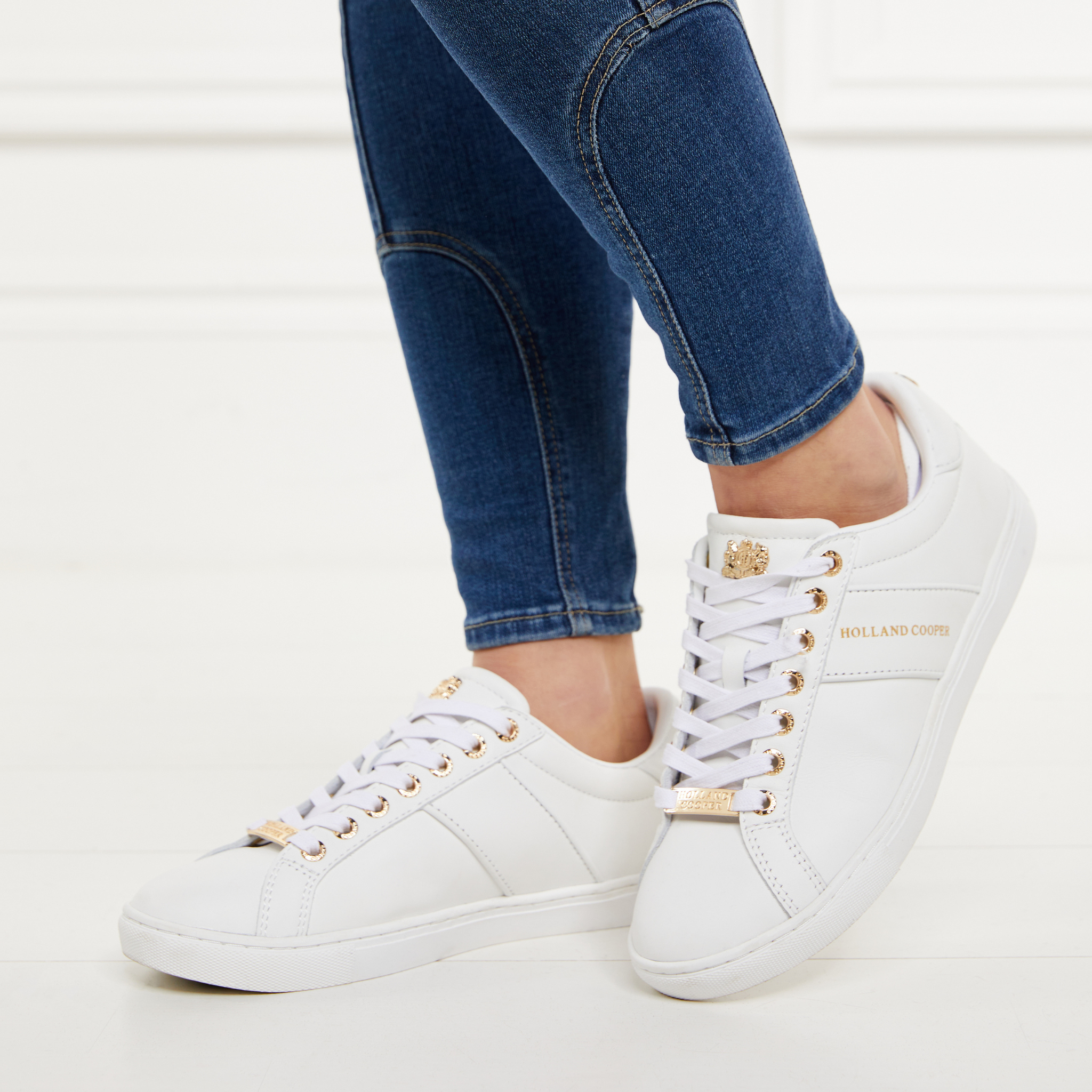 Womens Holland Cooper White Knightsbridge Court Trainers