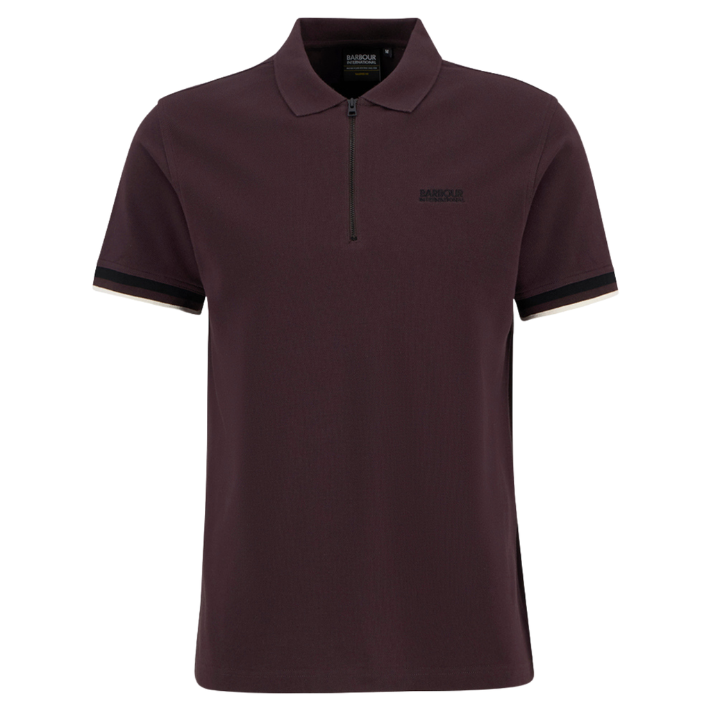 Barbour International Java Red Buxton Zip Neck S/s Polo | Hurleys