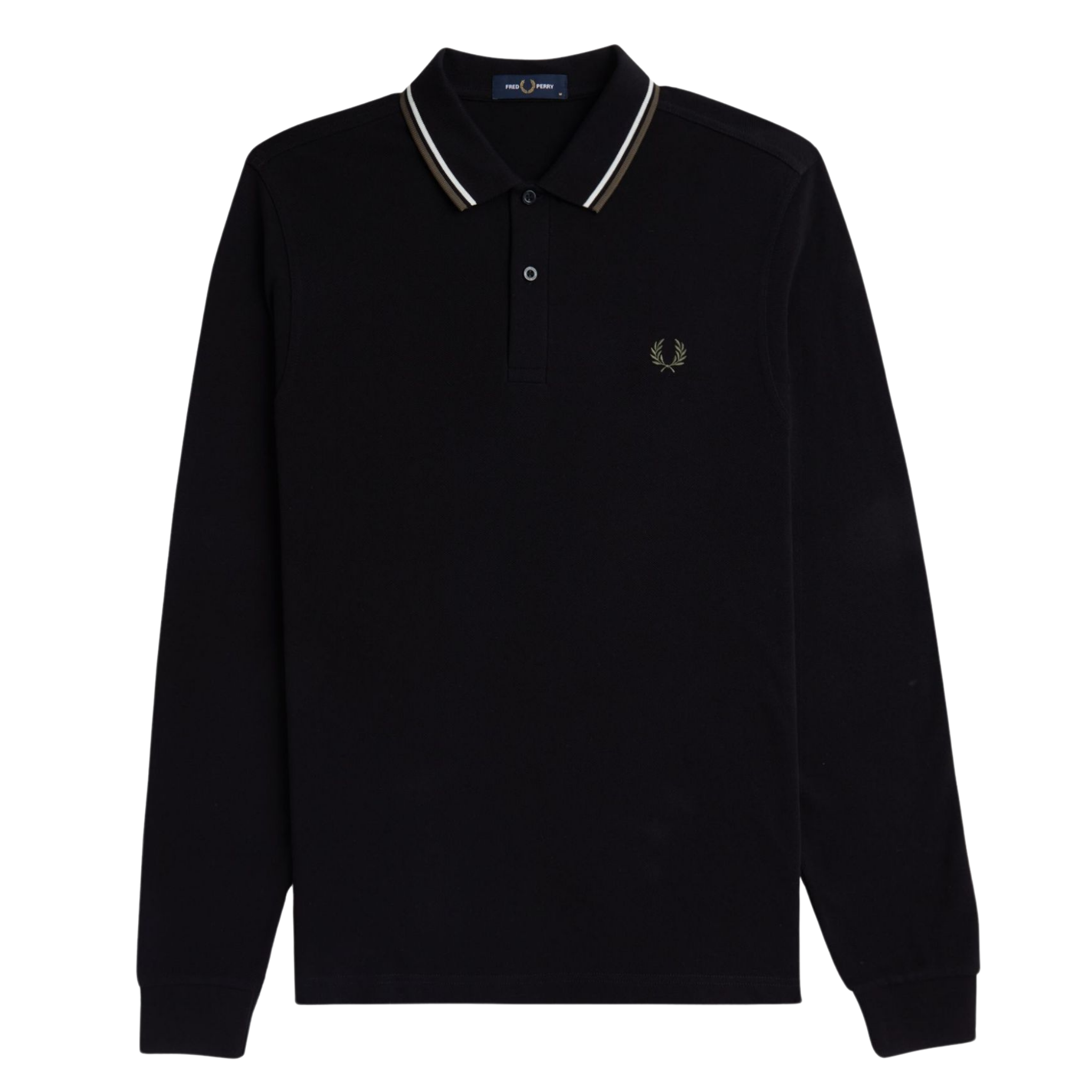 Mens Fred Perry Black/Ecru/Laurel Green Twin Tipped L/s Polo