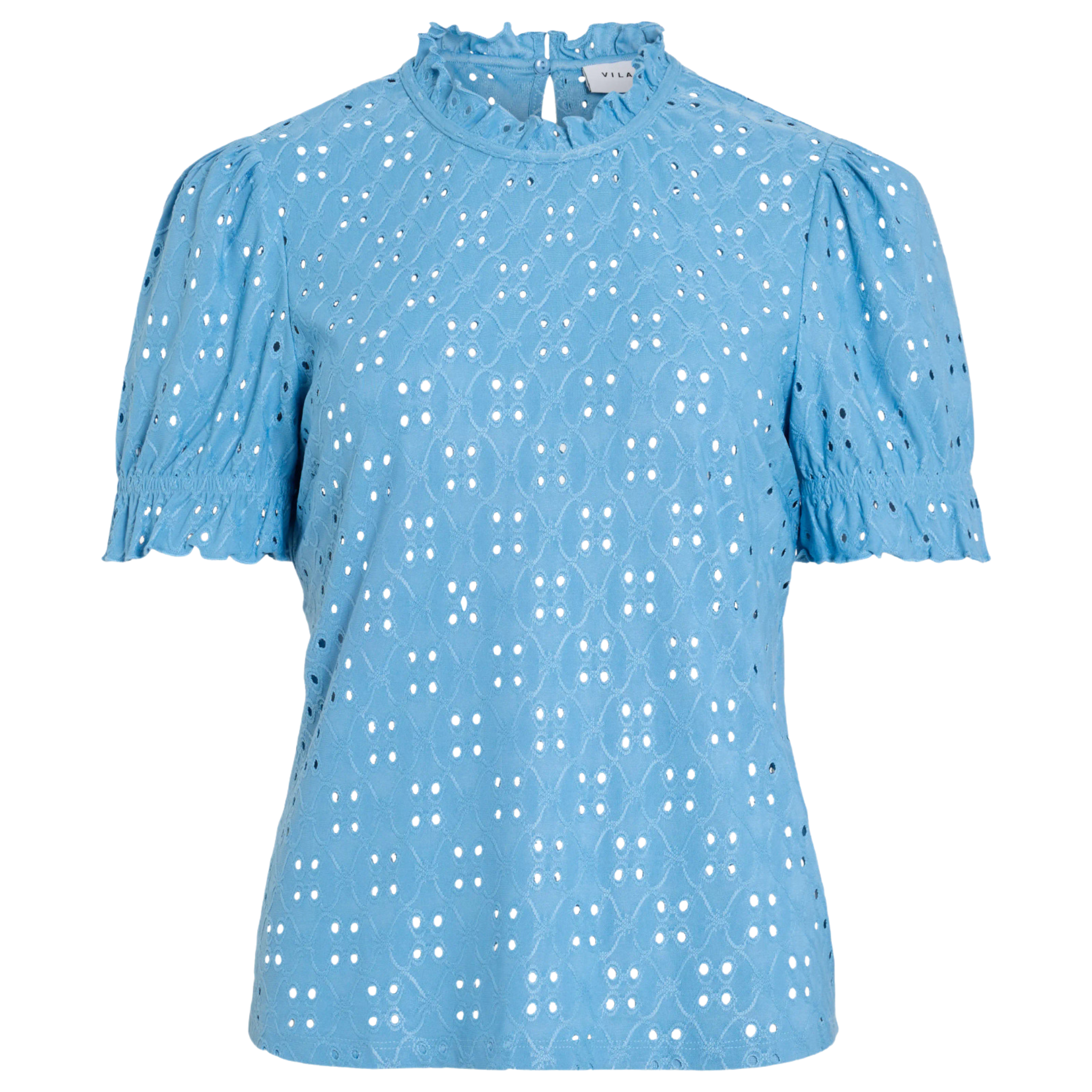 Womens Vila Blissful Blue Vikawa Flounce S/s Top