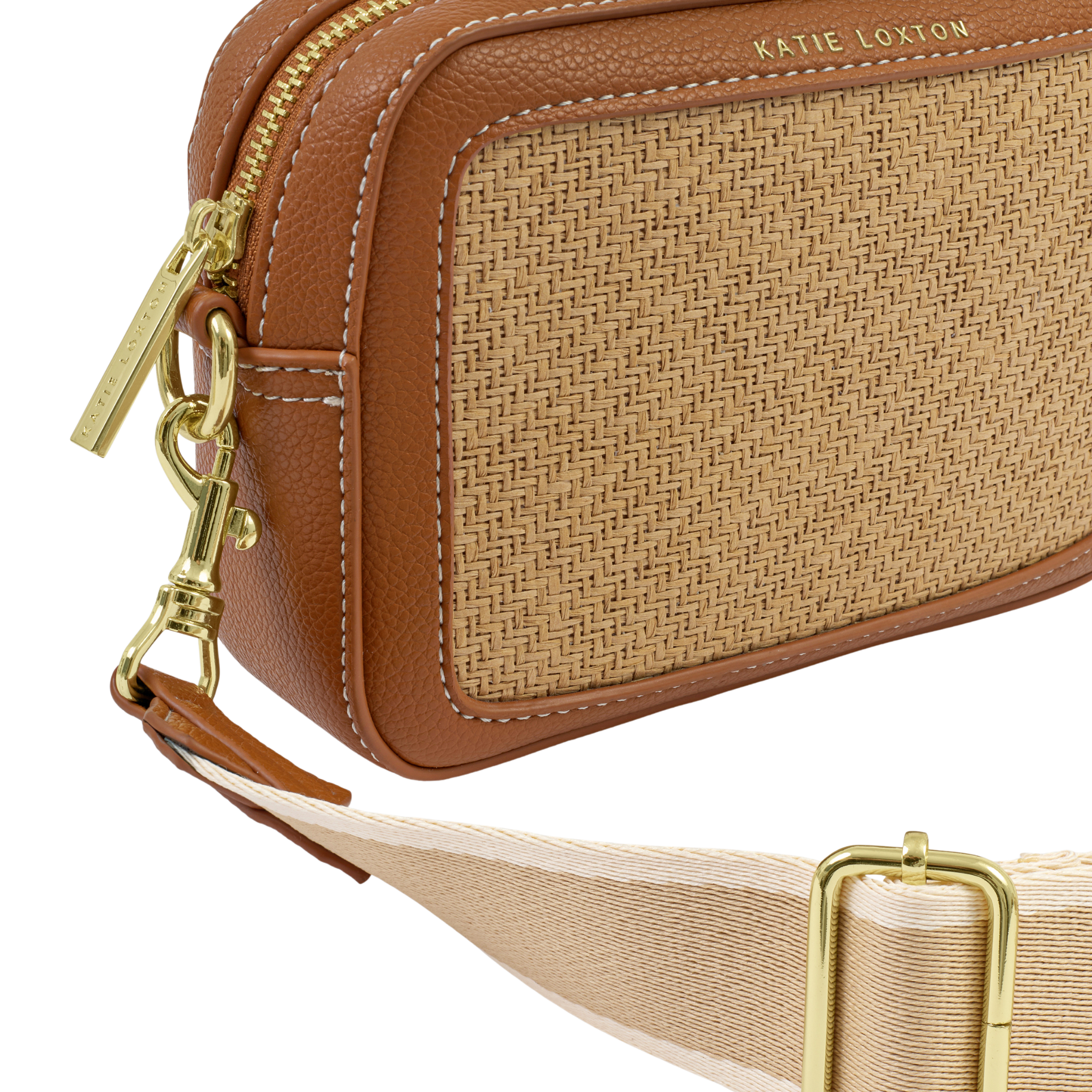 Womens Katie Loxton Natural Raffia/Cognac Avery Raffia Small Crossbody Bag