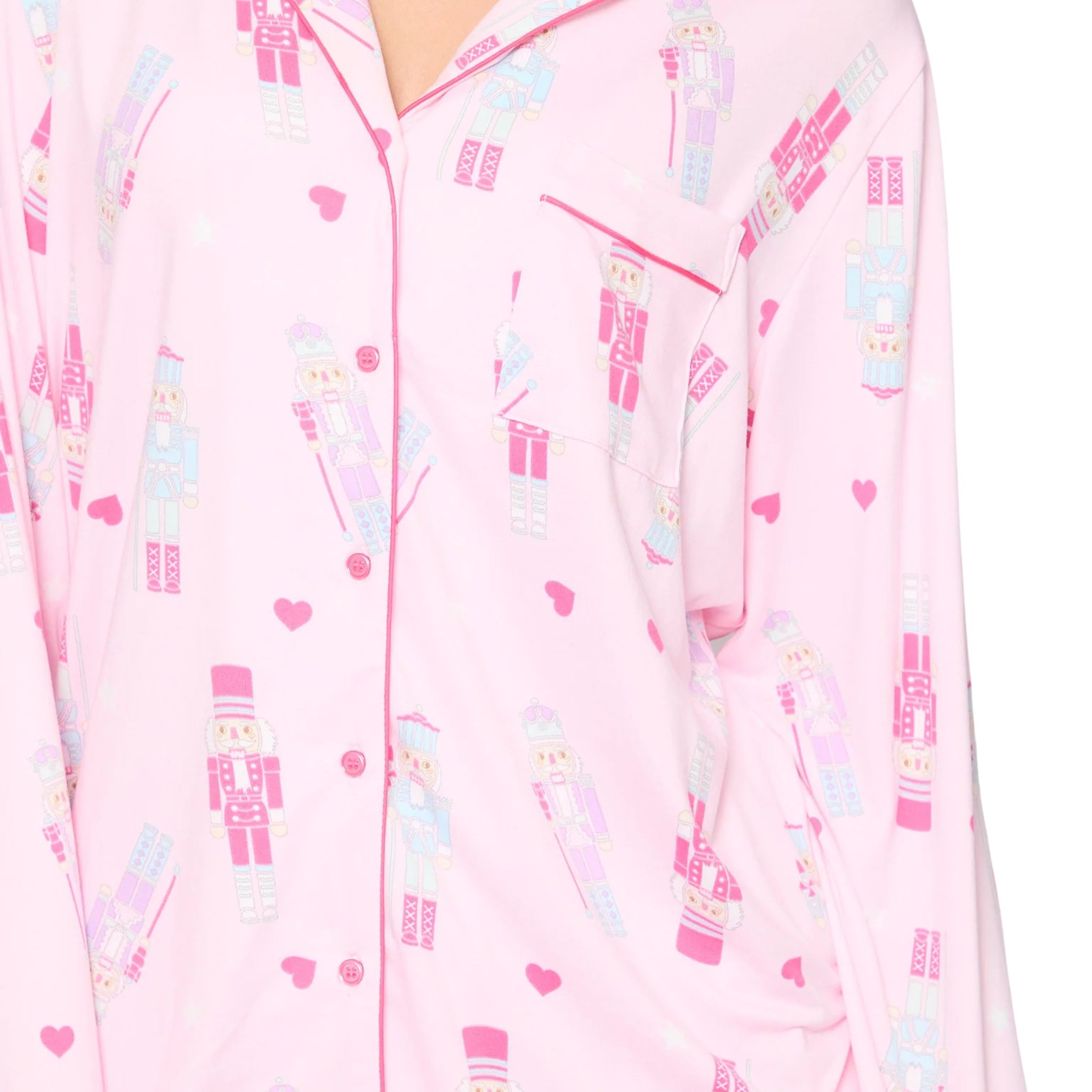 Womens Pink Nutcracker Print Wide Leg Traditional Pyjama Set