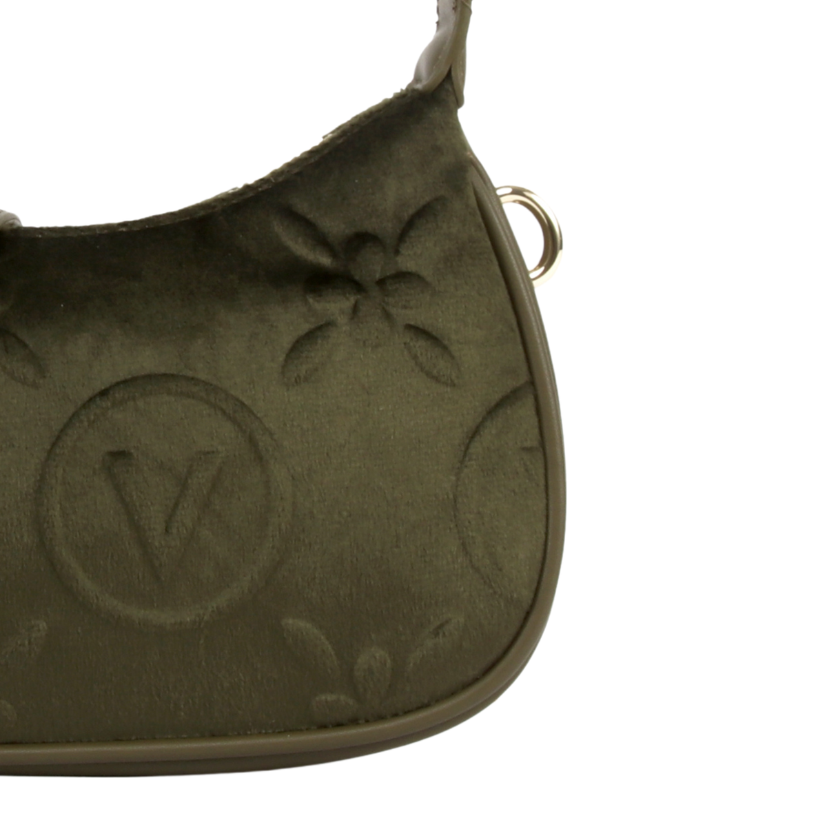 Womens Valentino Verde Militare Samba Velvet Shoulder Bag
