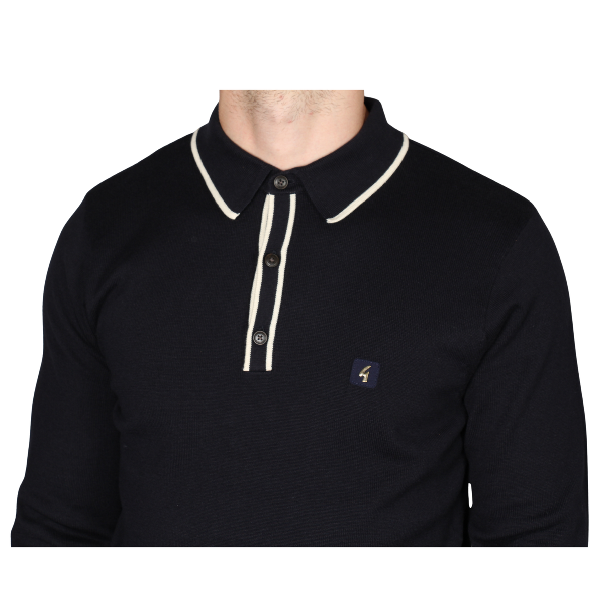 Mens Gabicci Vintage Navy Lineker Tipped Knitted L/s Polo