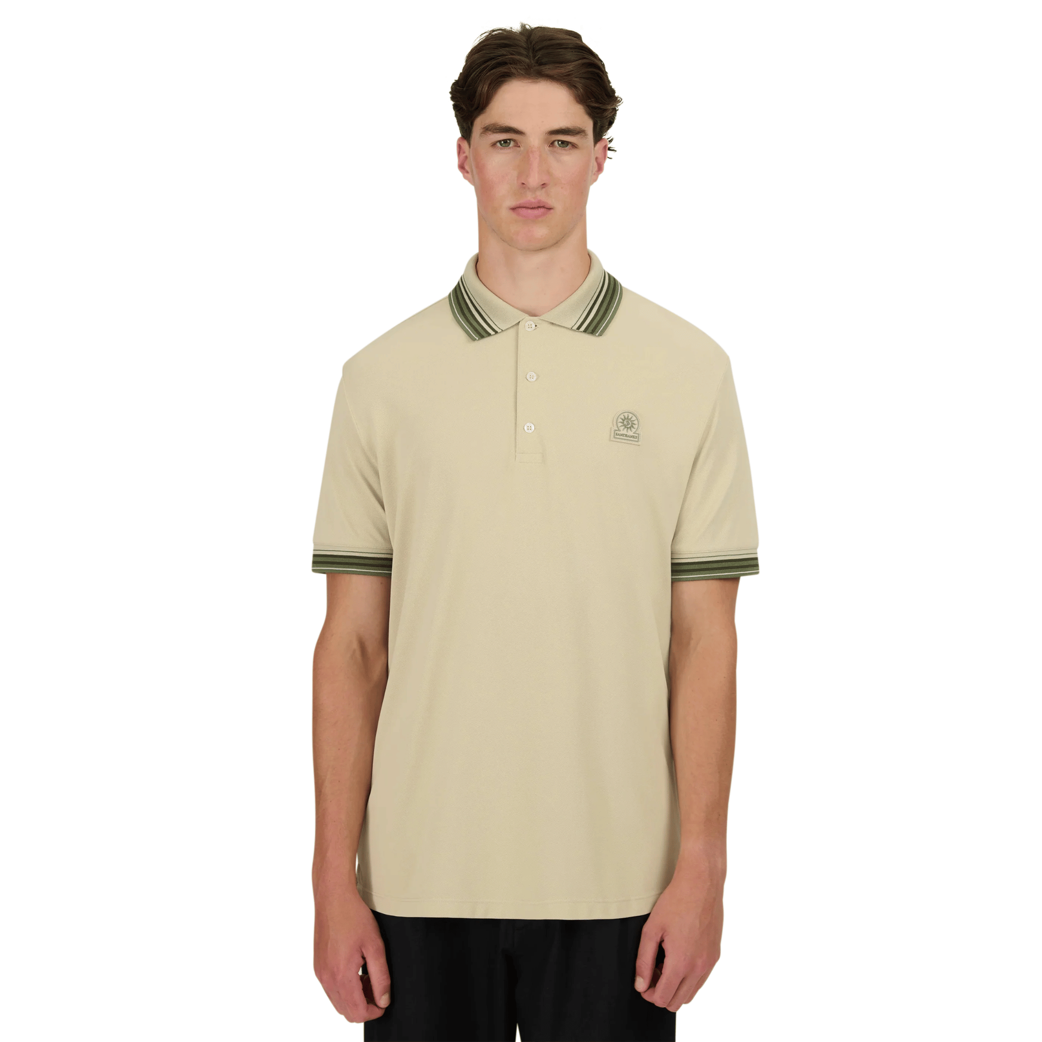 Mens Sandbanks Stone Gradient Rib S/s Polo Shirt
