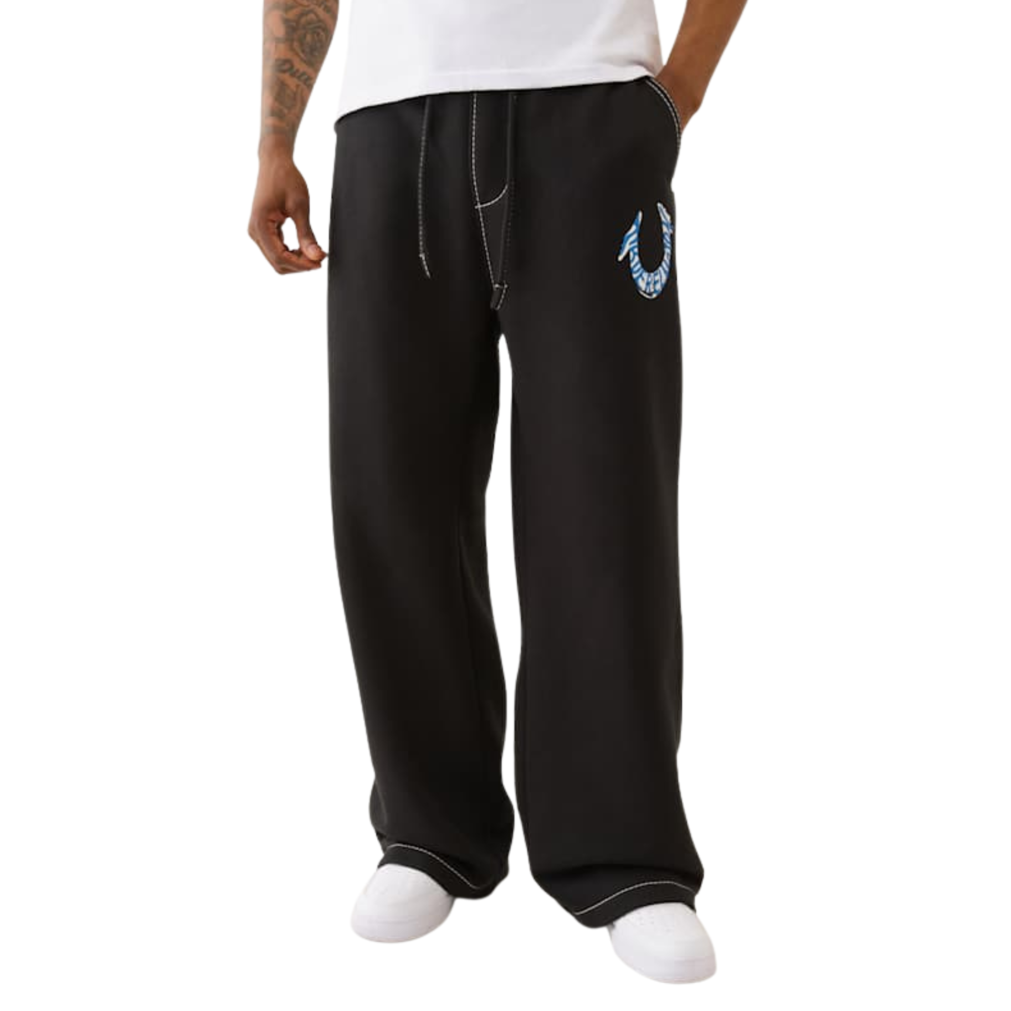 Mens True Religion Jet Black HS Paint Baggy Big T Sweat Pants
