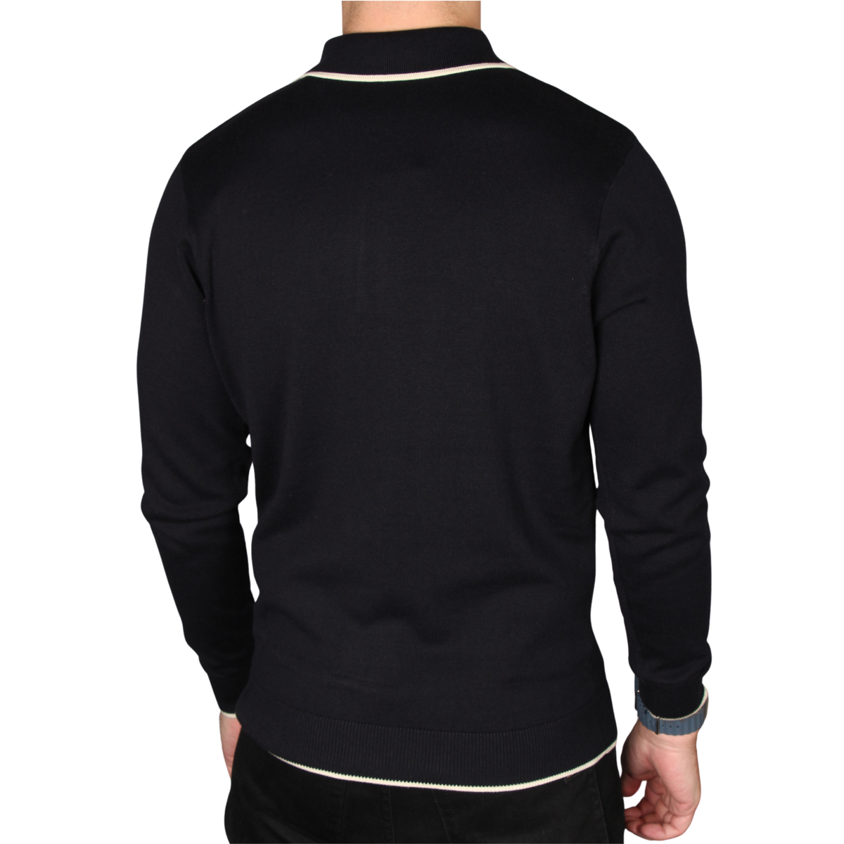 Mens Gabicci Vintage Navy Lineker Tipped Knitted L/s Polo