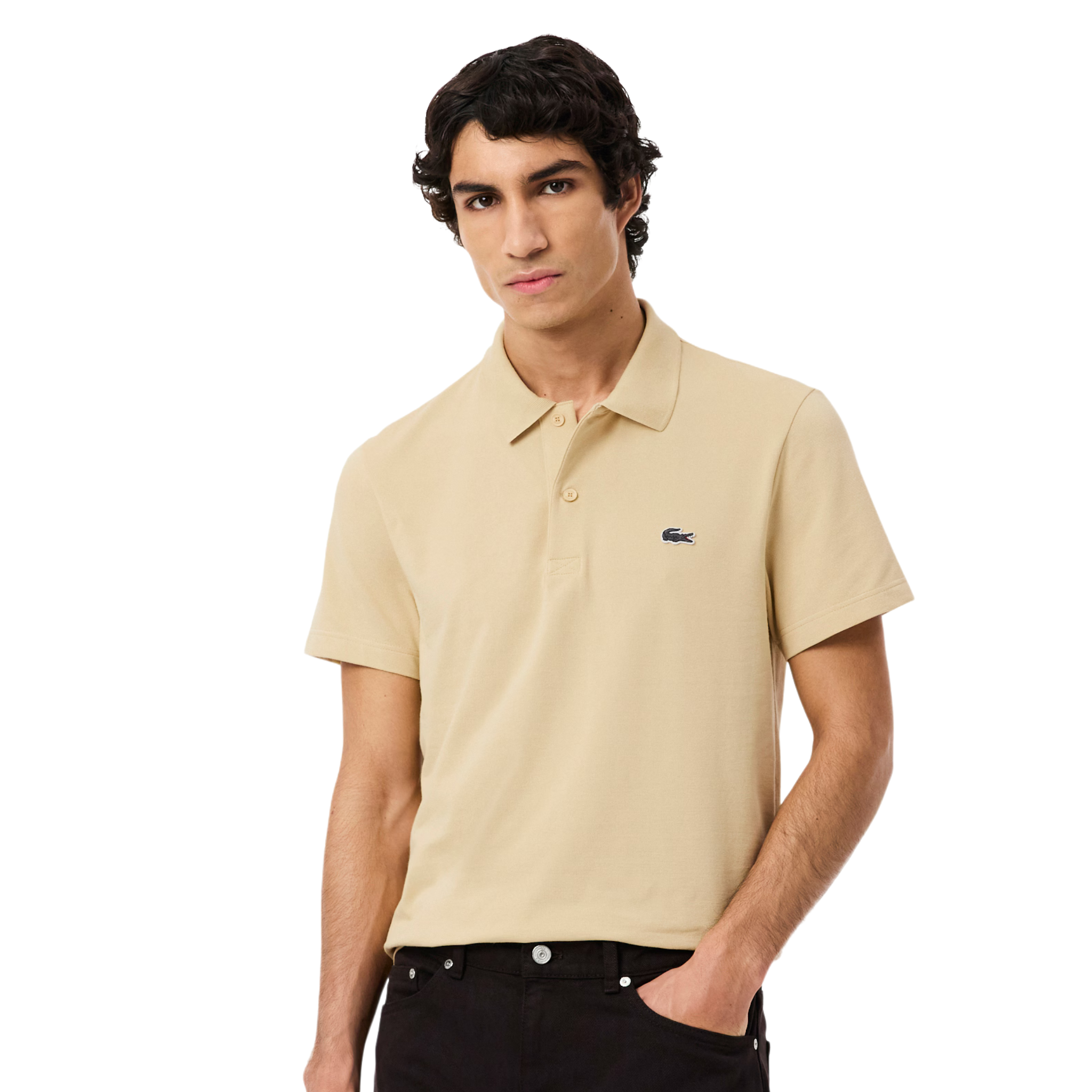 Mens Lacoste Beige Cotton Blend Regular Fit S/s Polo