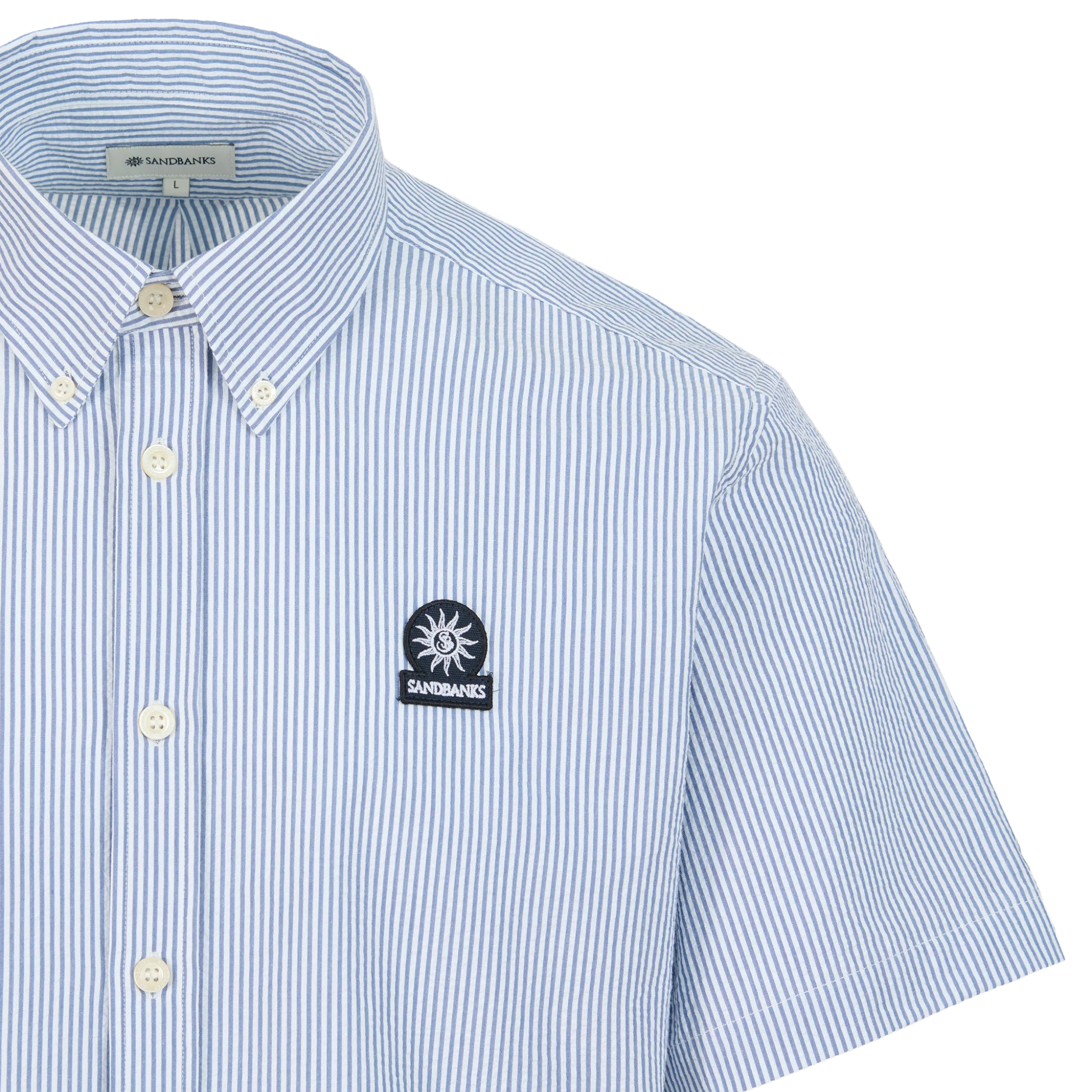 Mens Sandbanks Navy Seersucker S/s Shirt