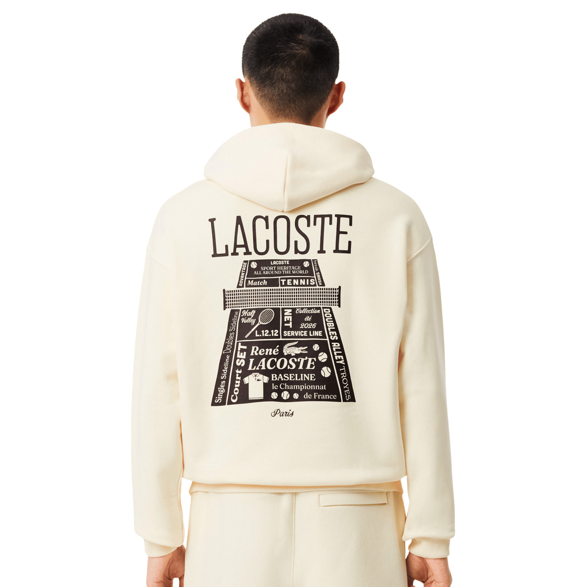 Mens Lacoste Lemon Beige Loose Fit Back Print Hoodie
