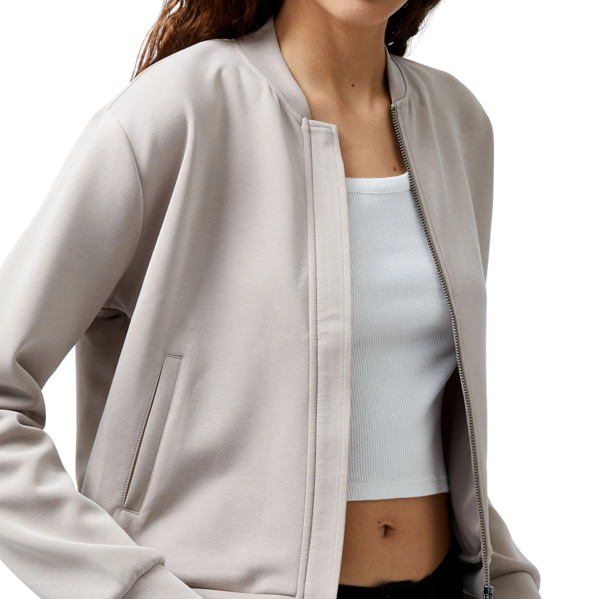 Womens French Connection Washed Macchiato Wren Zip Bomber Jacket