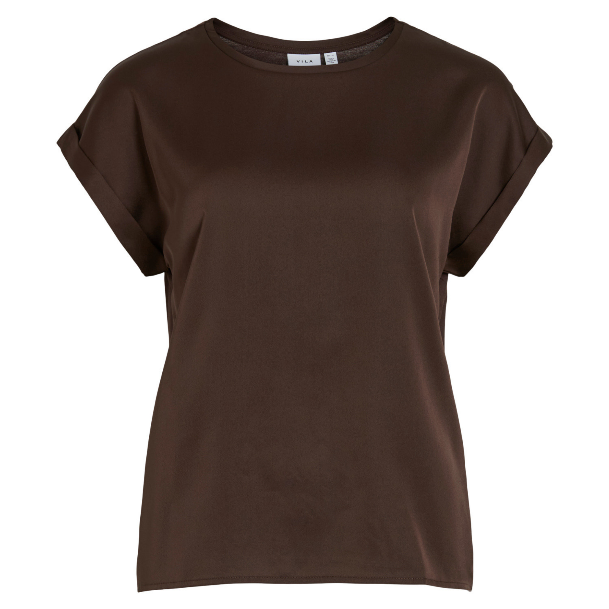 Womens Vila Coffee Bean Viellette Satin S/s Top