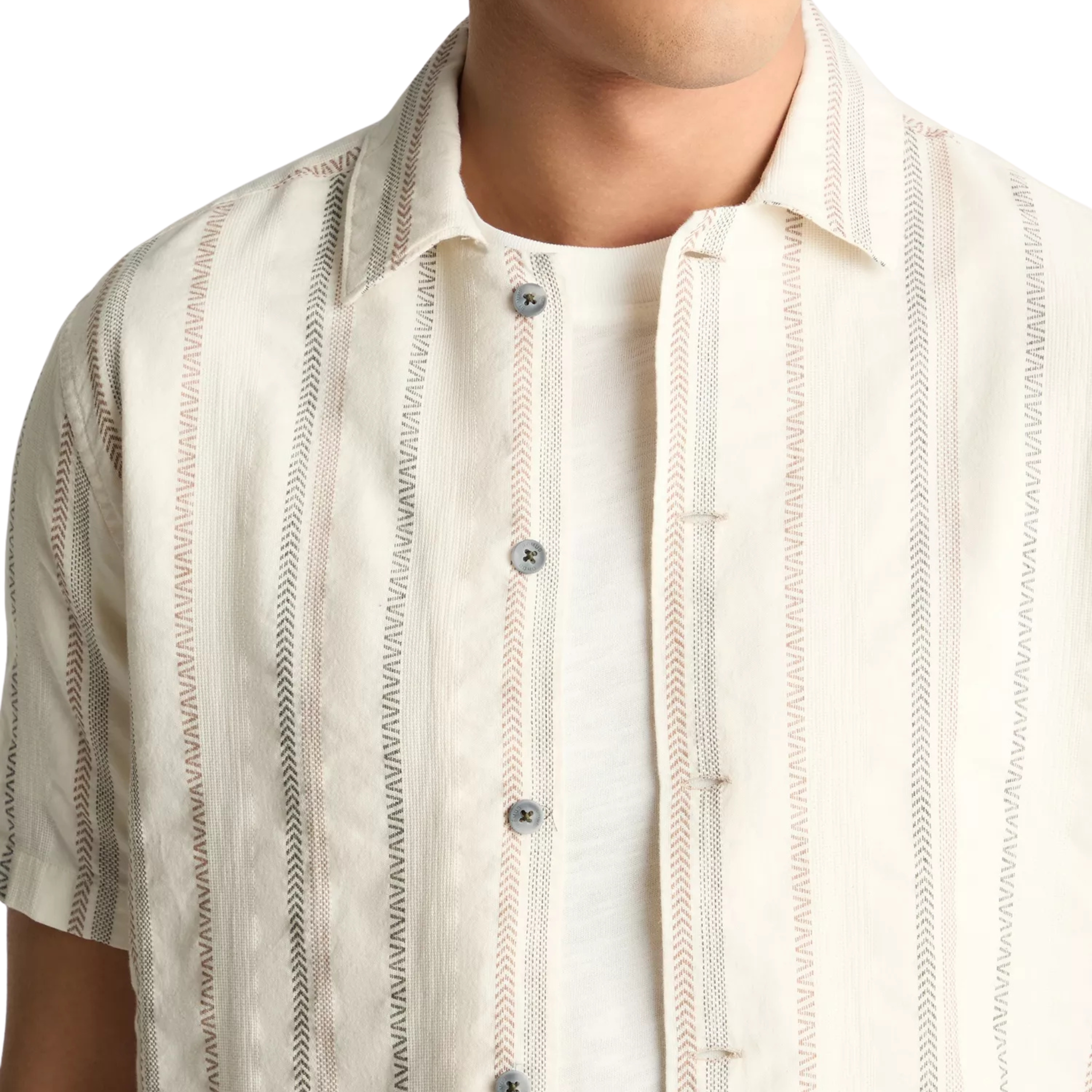 Mens Remus Uomo Stone Woven Stripe Tapered Fit S/s Shirt