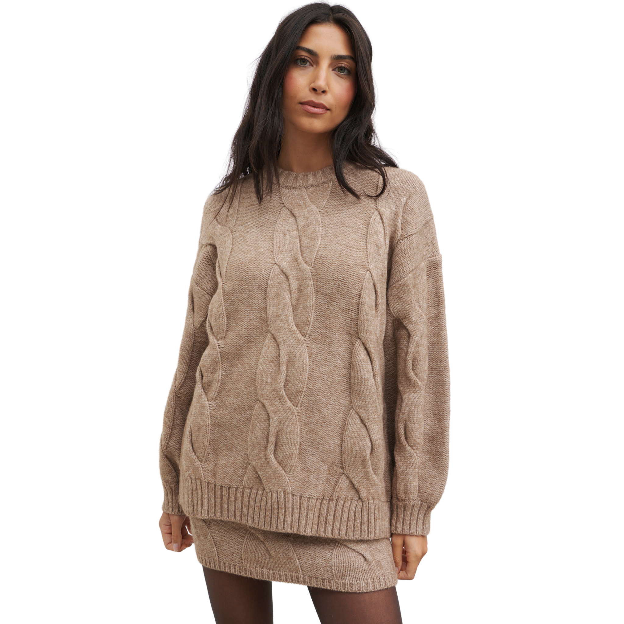 Womens Pretty Lavish Beige Atlantic Chunky Cable Knit Jumper