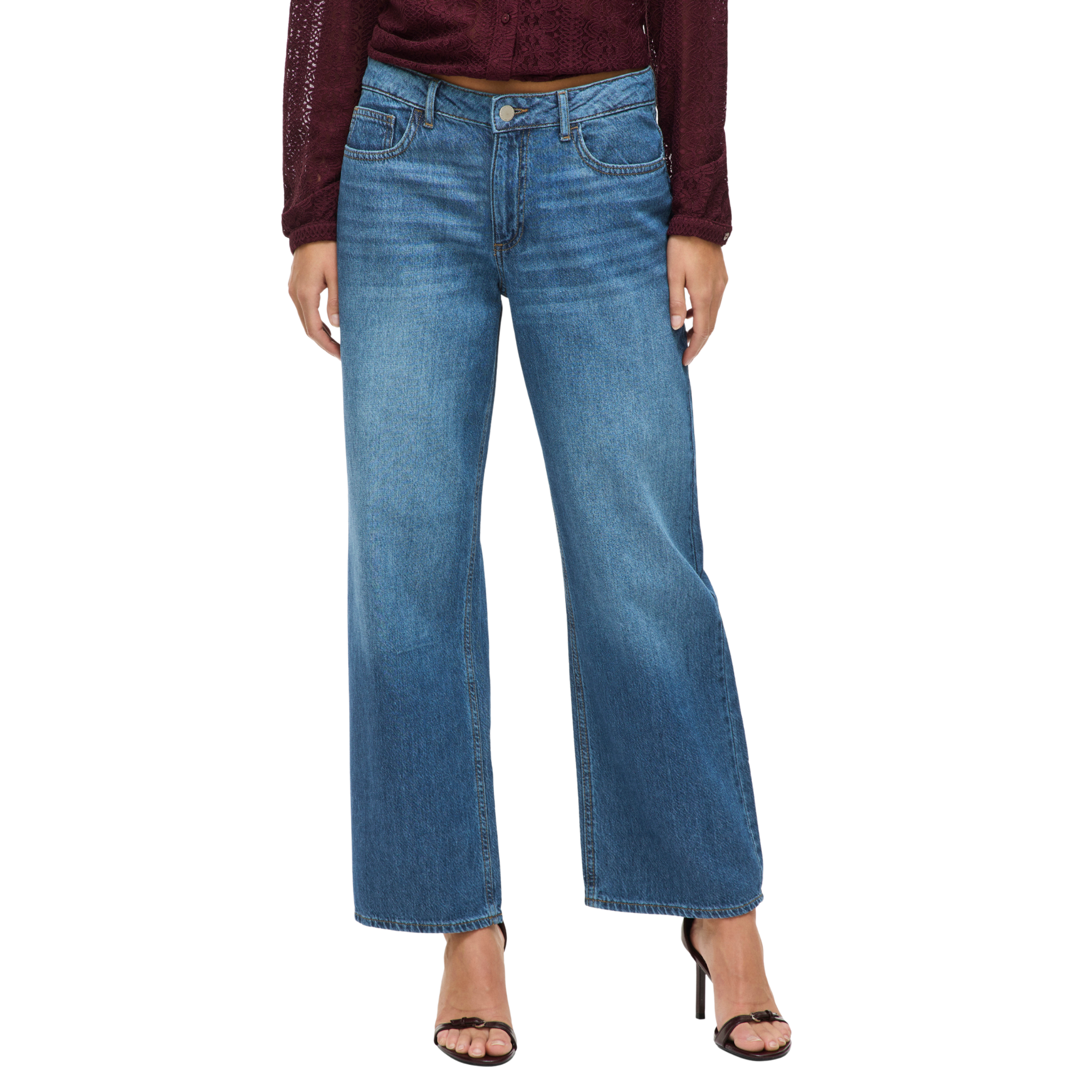 Womens Vila Medium Blue Vipalma Wide Jeans