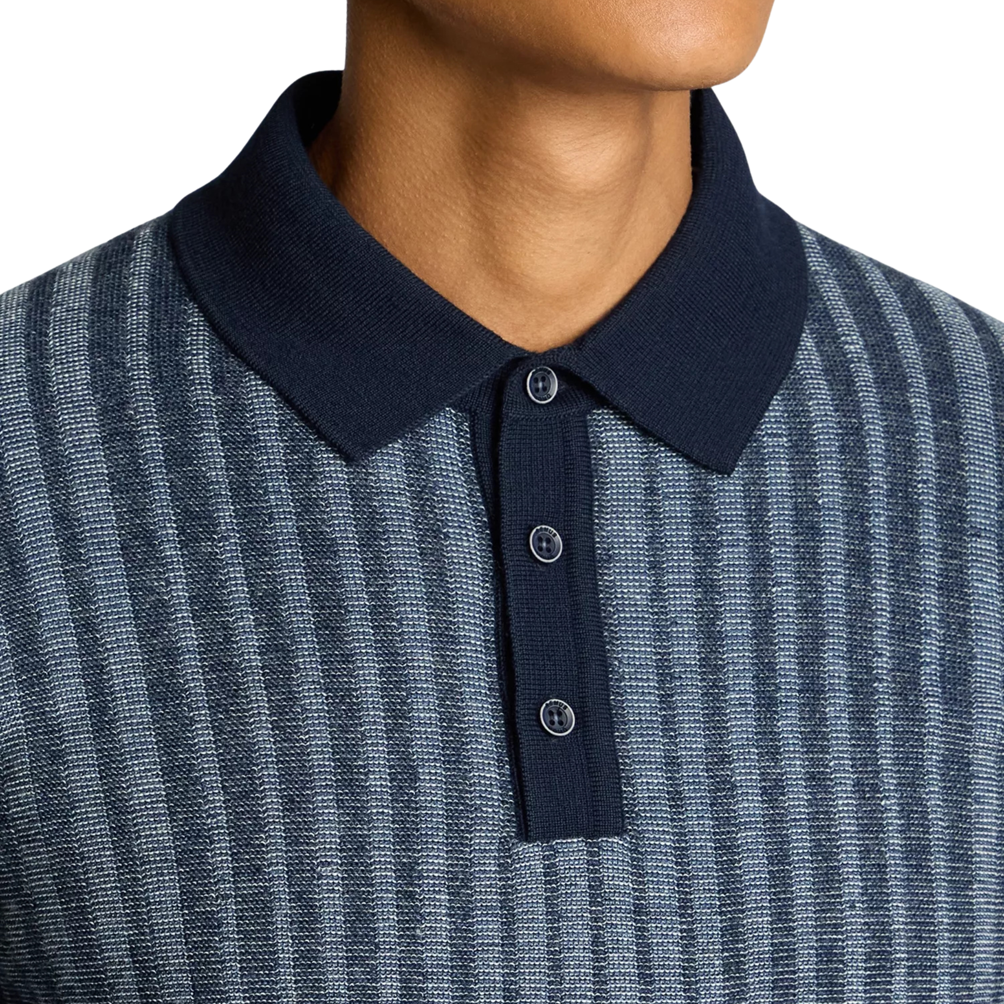 Mens Remus Uomo Slate Blue Jacquard Stripe Knitted L/s Polo