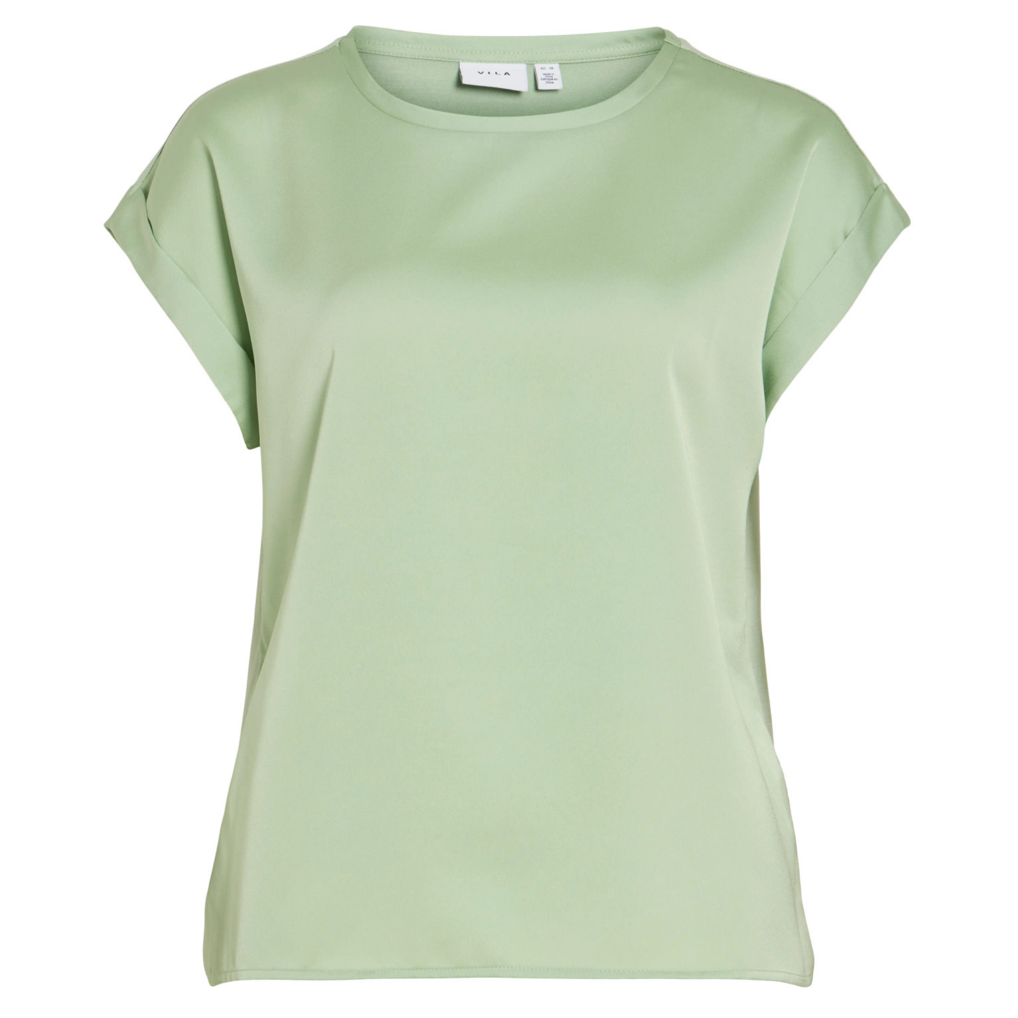 Womens Vila Smoke Green Viellette Satin S/s Top