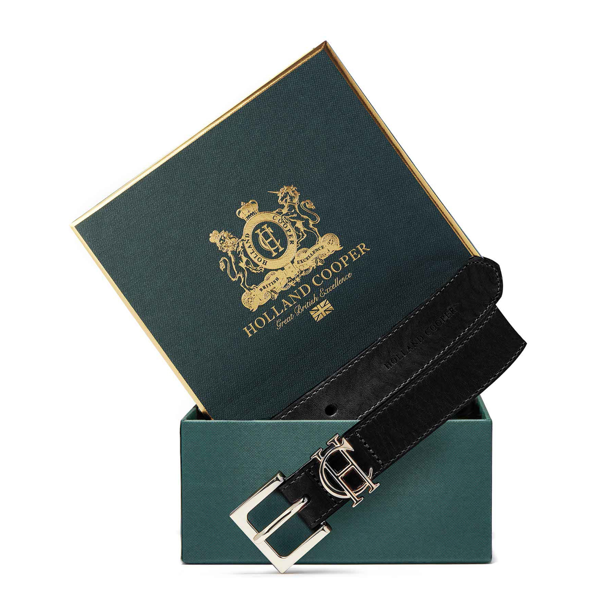 Womens Holland Cooper Black Slim Logo Belt