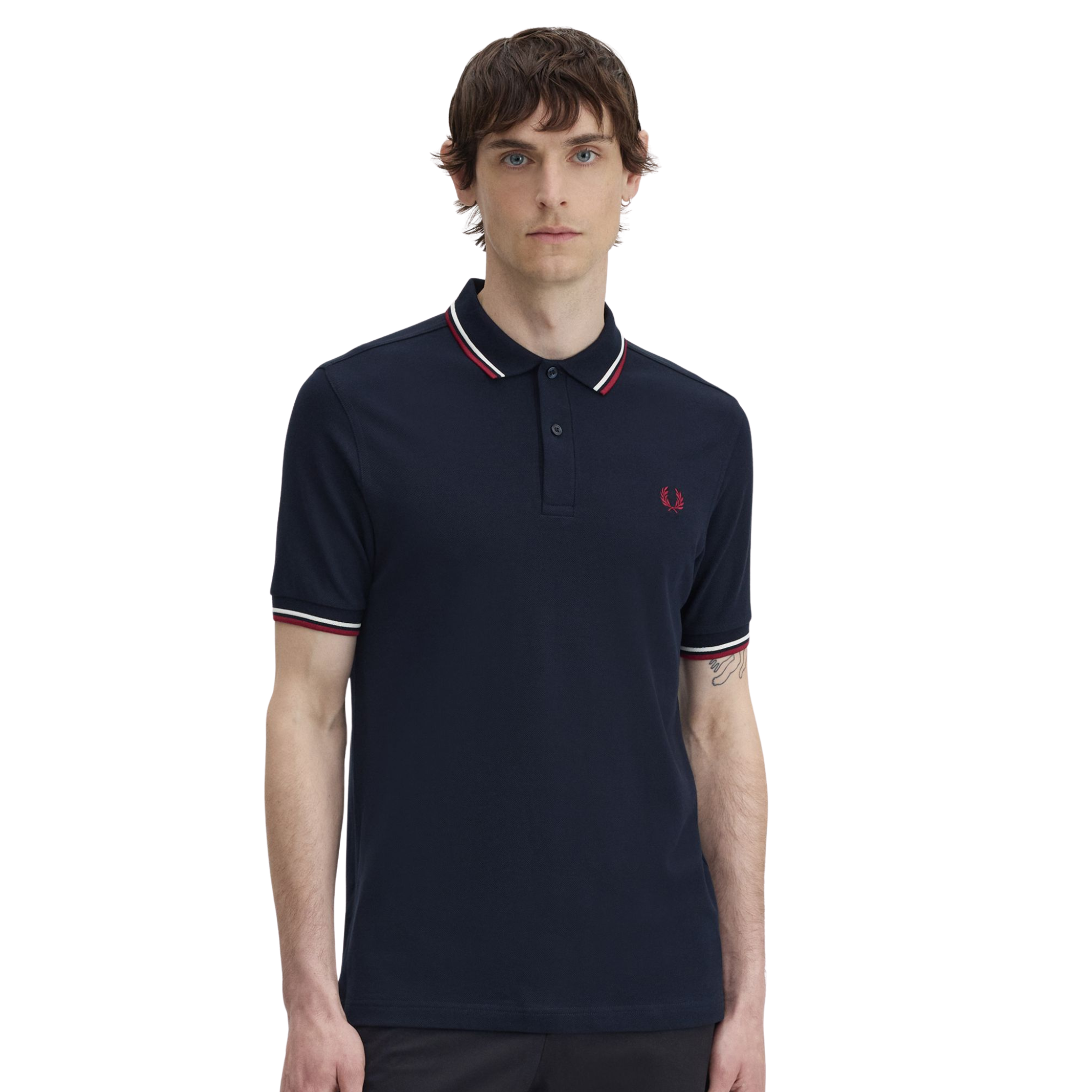 Mens Fred Perry Navy/Snow White/Burnt Red Twin Tipped S/s Polo Shirt